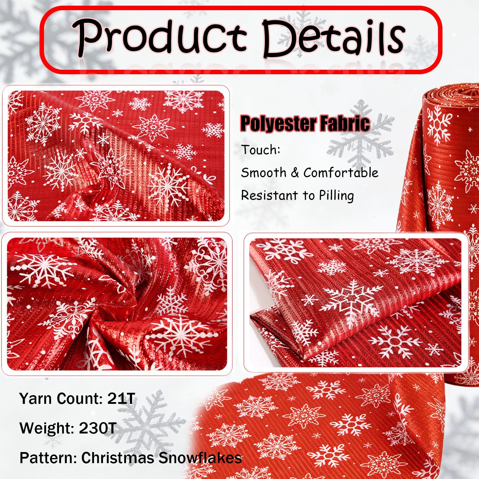3 yards - Tessuto natalizio dorato, in poliestere, per cucito, fiori, con motivo a fiocchi di neve, per fai da te, abbigliamento, tovaglie, sfondi, scrapbooking (148 cm)