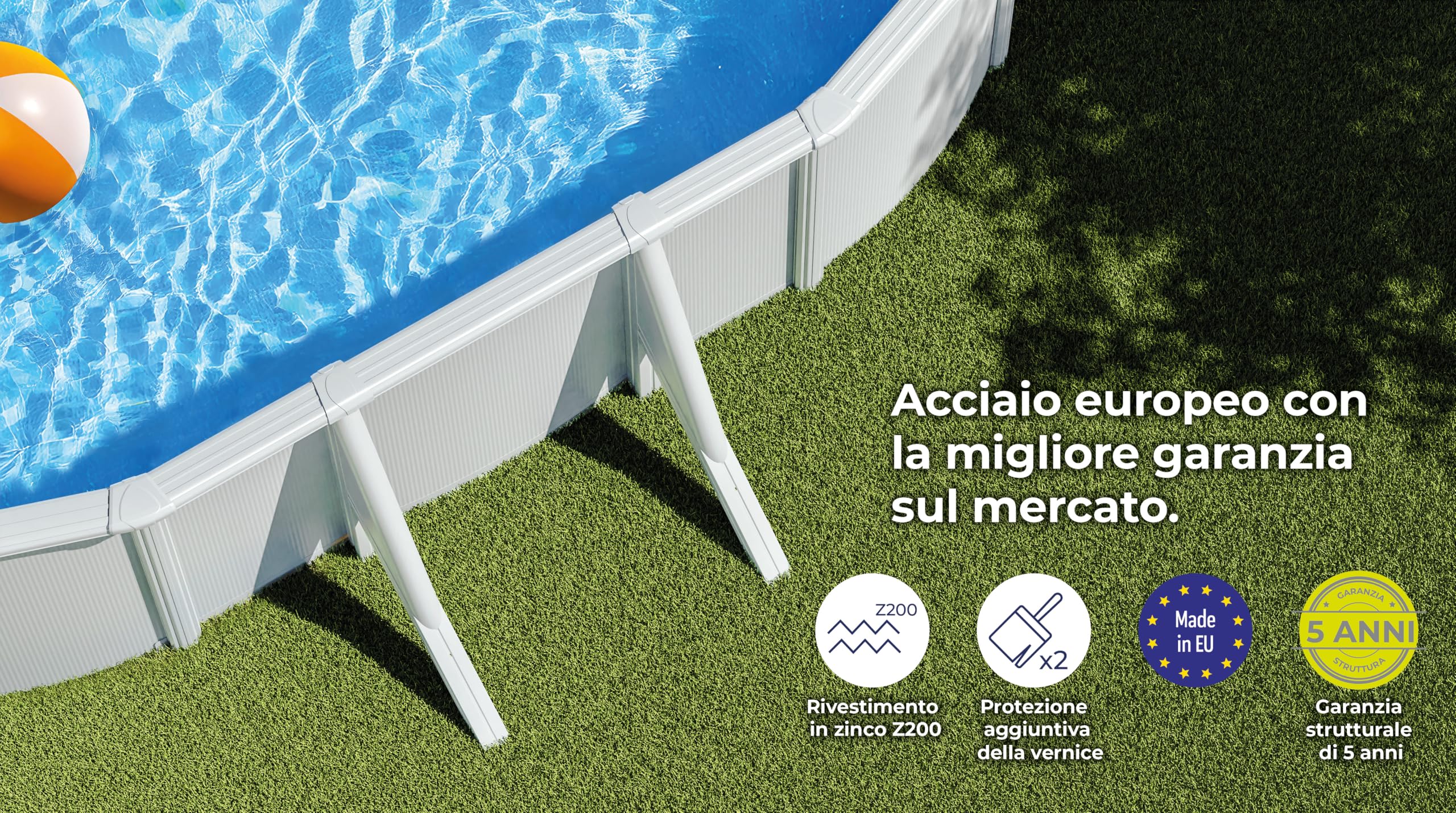 Piscina Gre KITPROV618 Atlantis - Piscina fuori terra in acciaio, ovale, colore bianco. Piscine smontabili per giardino. 610 x 375 x 132 cm.