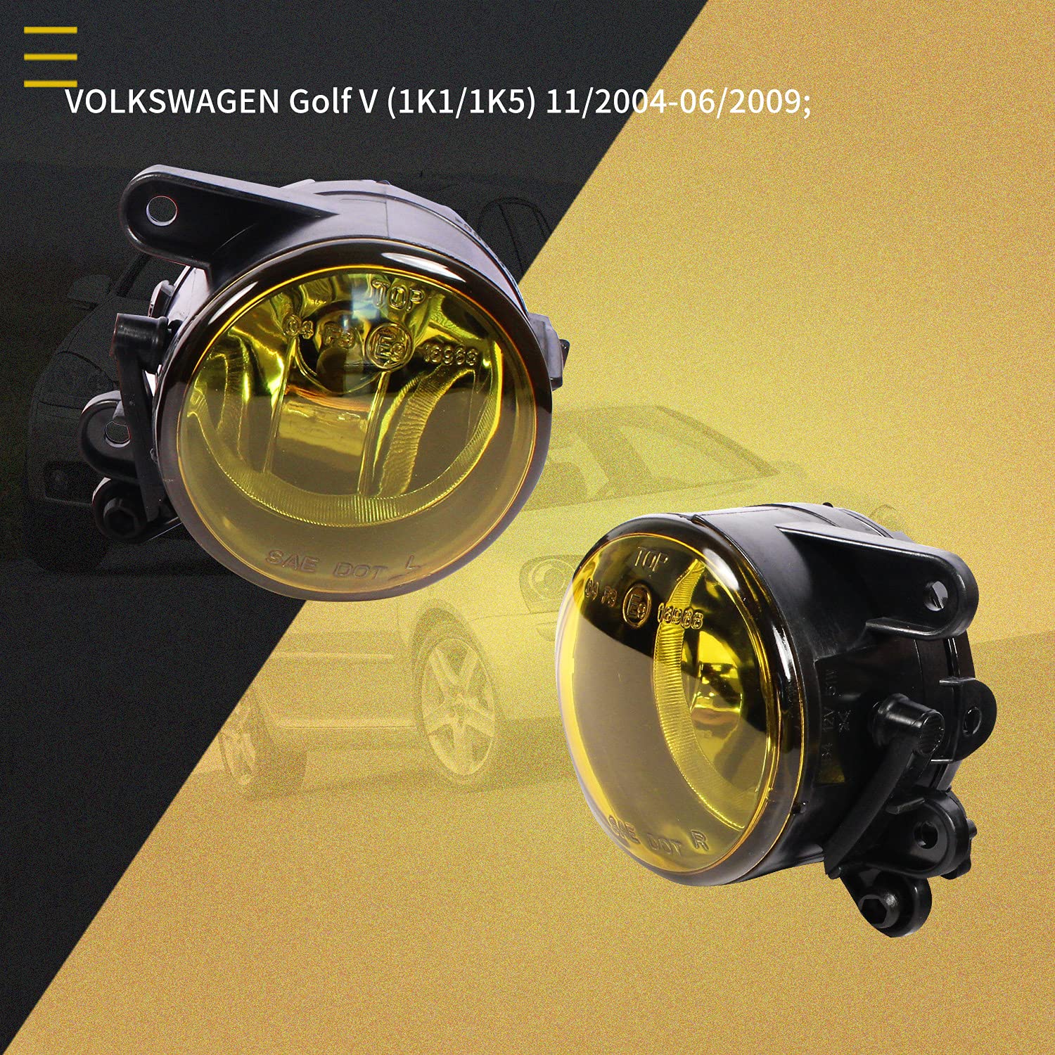 Fendinebbia adatto per Volkswagen Golf V (1K1/1K5) 11/2004-06/2009, un paio di fari fendinebbia (amarillo)