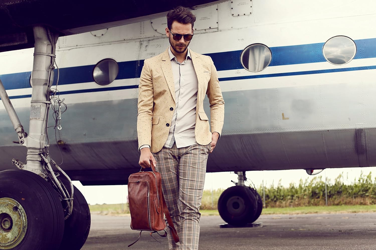 Time Resistance Leather Backpack for Men and Women - Brown Business Backpack - Laptop Bag - Rucksack Cognac