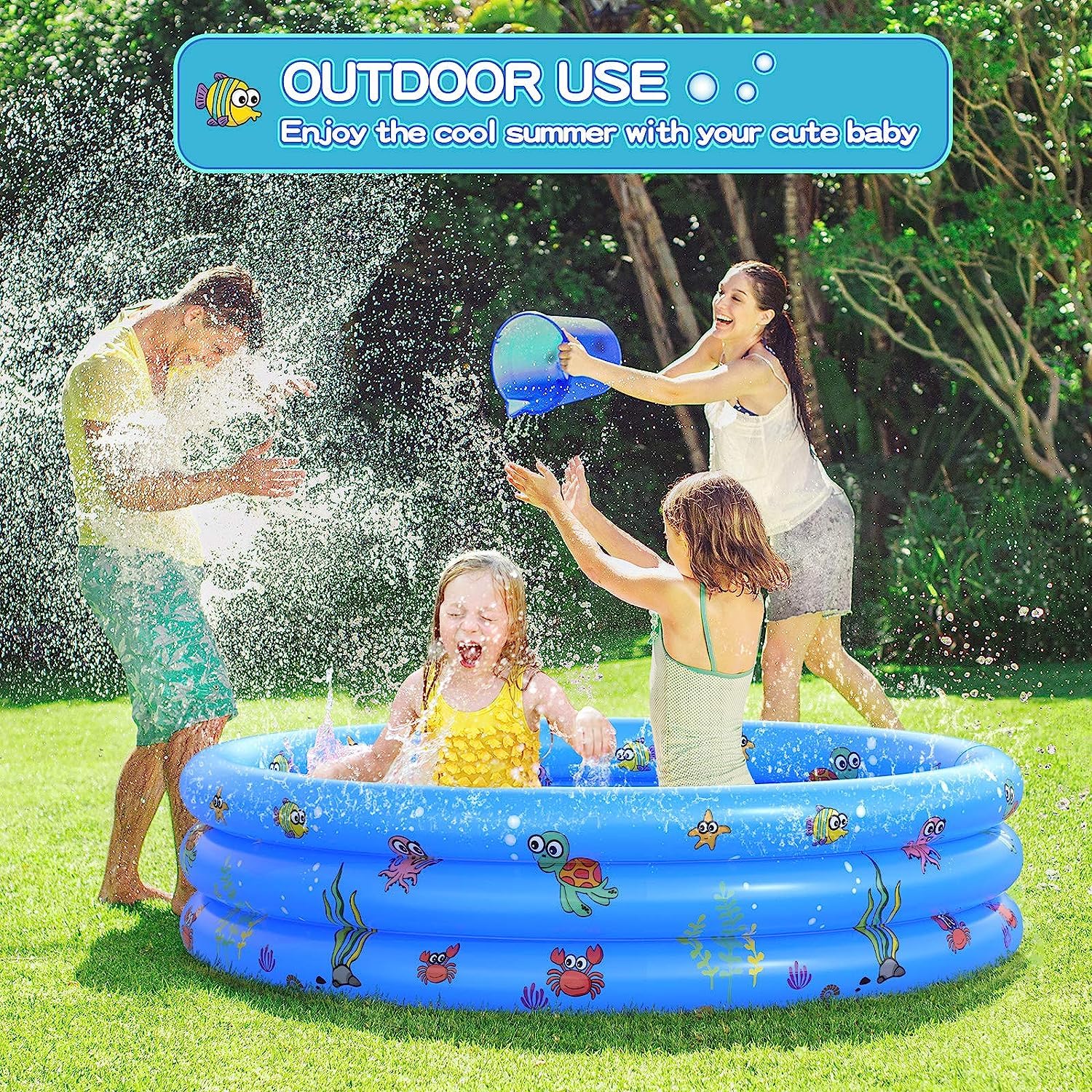 LATERN Piscinas Infantiles para Niños, 100CM x 40CM Piscina Inflable para Bebés PVC 3 Anillos Piscinas con Bañera Antideslizantes para Niños Familia Exterior Jardín Patio Interior Agua Juego (Azul)