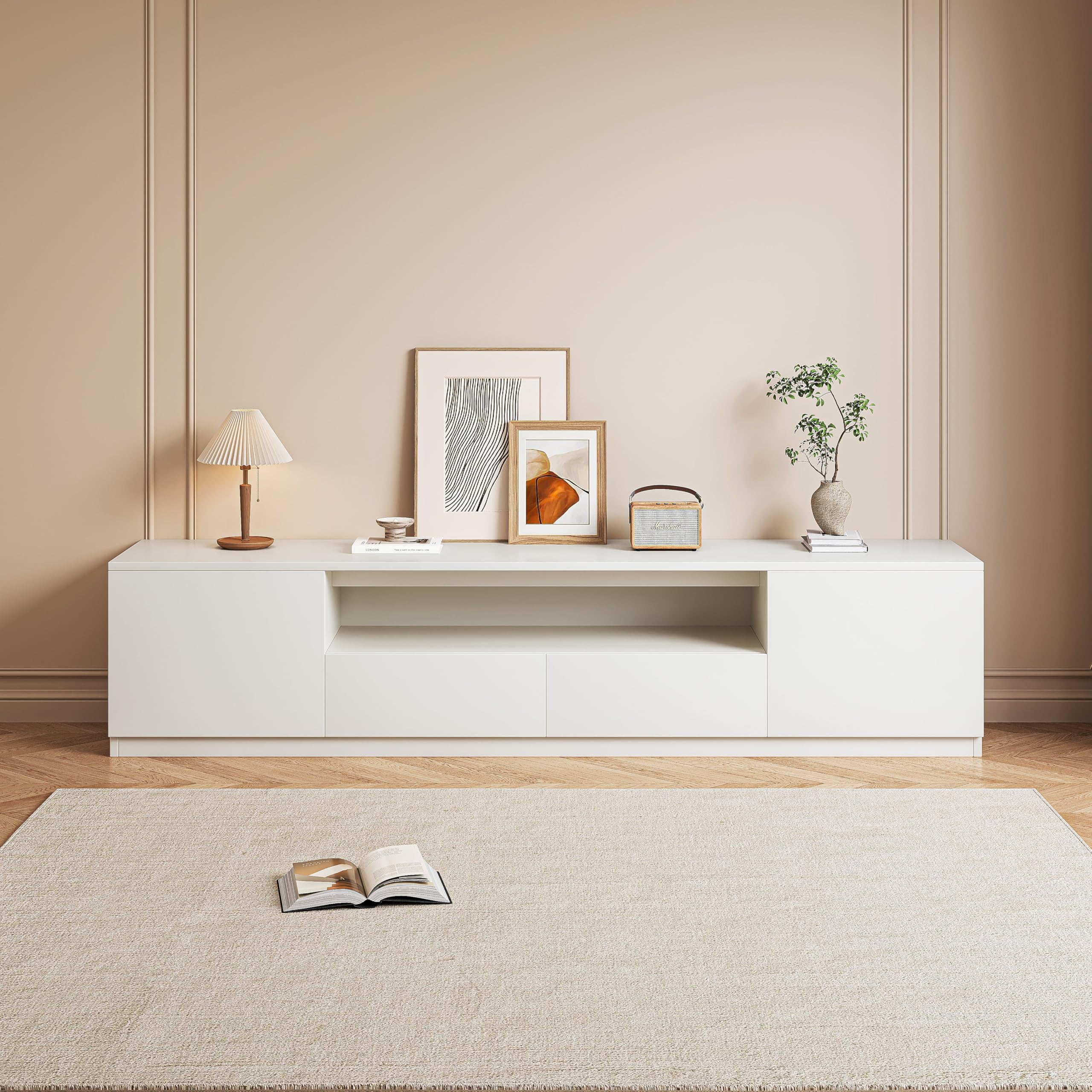 ATJafurn 78.7" Modern TV Stand for TVs up to 85", White Media Console with Large Drawers Storage, Entertainment Center with Cable Management for