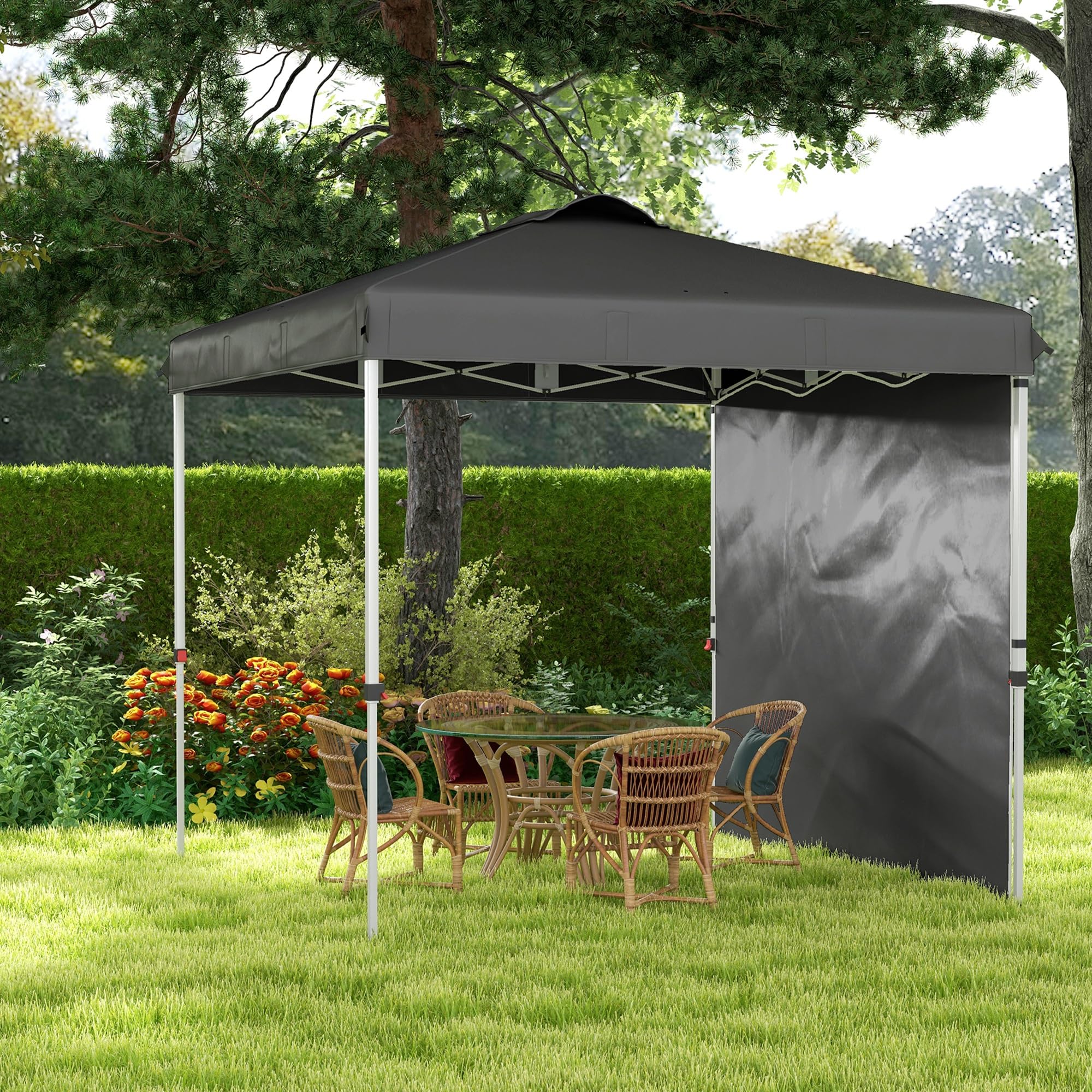 Outsunny Tenda pieghevole 2,5x2,5 m Gazebo da giardino con 1 parete laterale regolabile in altezza in 3 livelli Anti-UV impermeabile e sacchetto di sabbia Gazebo per campeggio all'aperto feste Grigio