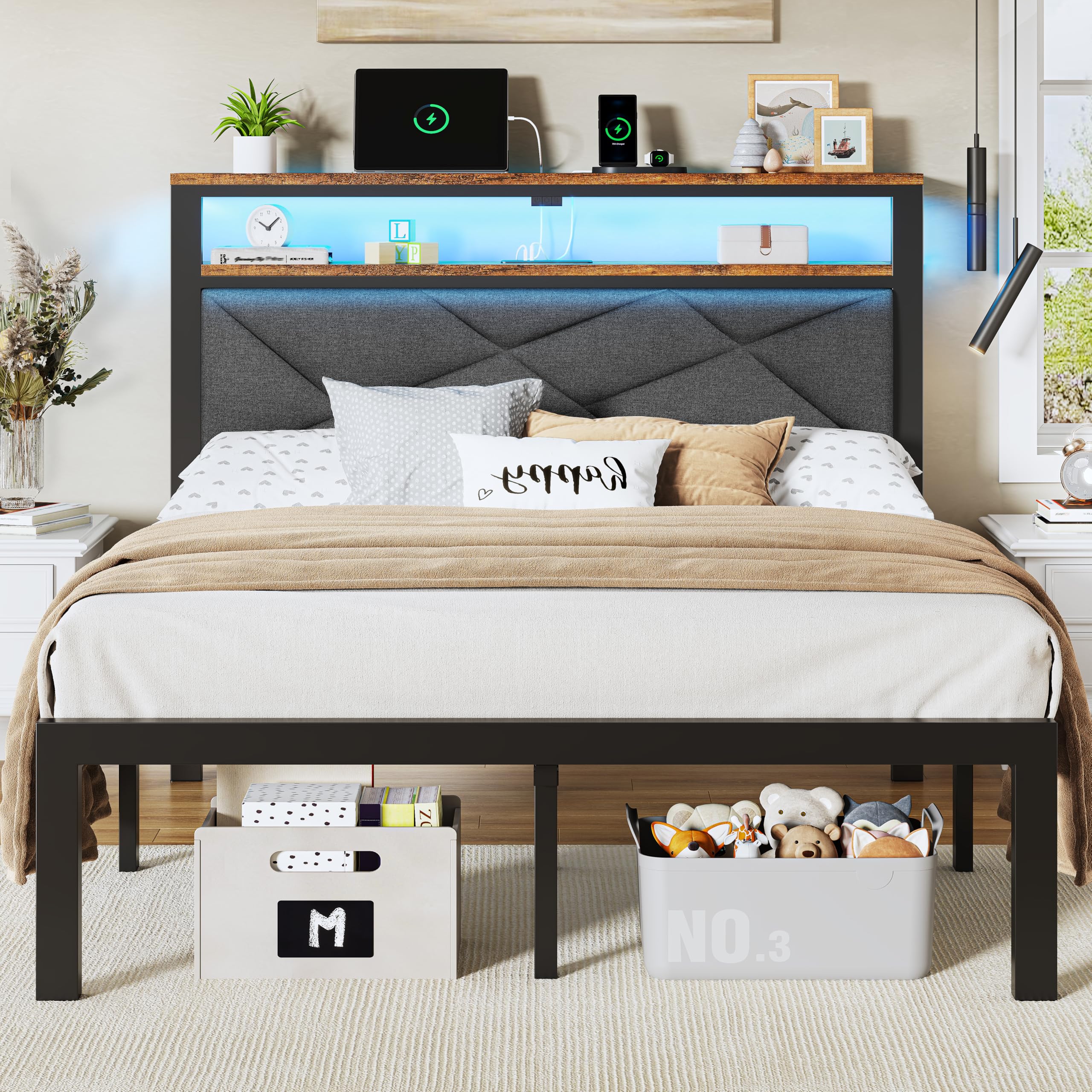 ベッドフレーム BED + MATTRESS with storage - 160x200 cm Amazon.com: LARMACE Queen Size Platform Bed Frame with 4