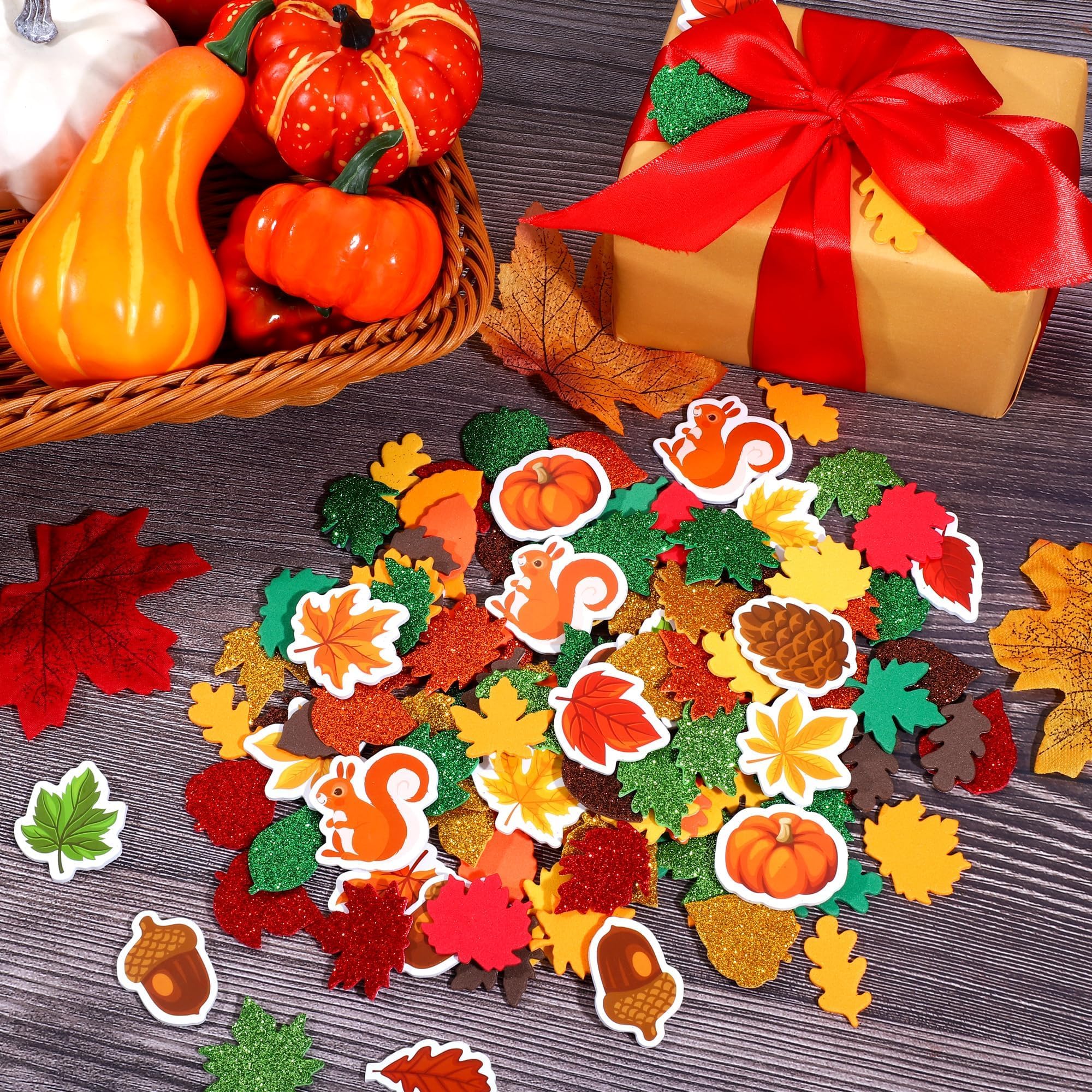 500 Pc Foam Fall Adhesive Shapes - Assorted Autumn Leaves & Shapes, Peel & Stick Craft Decorations, 3/4" To 2"