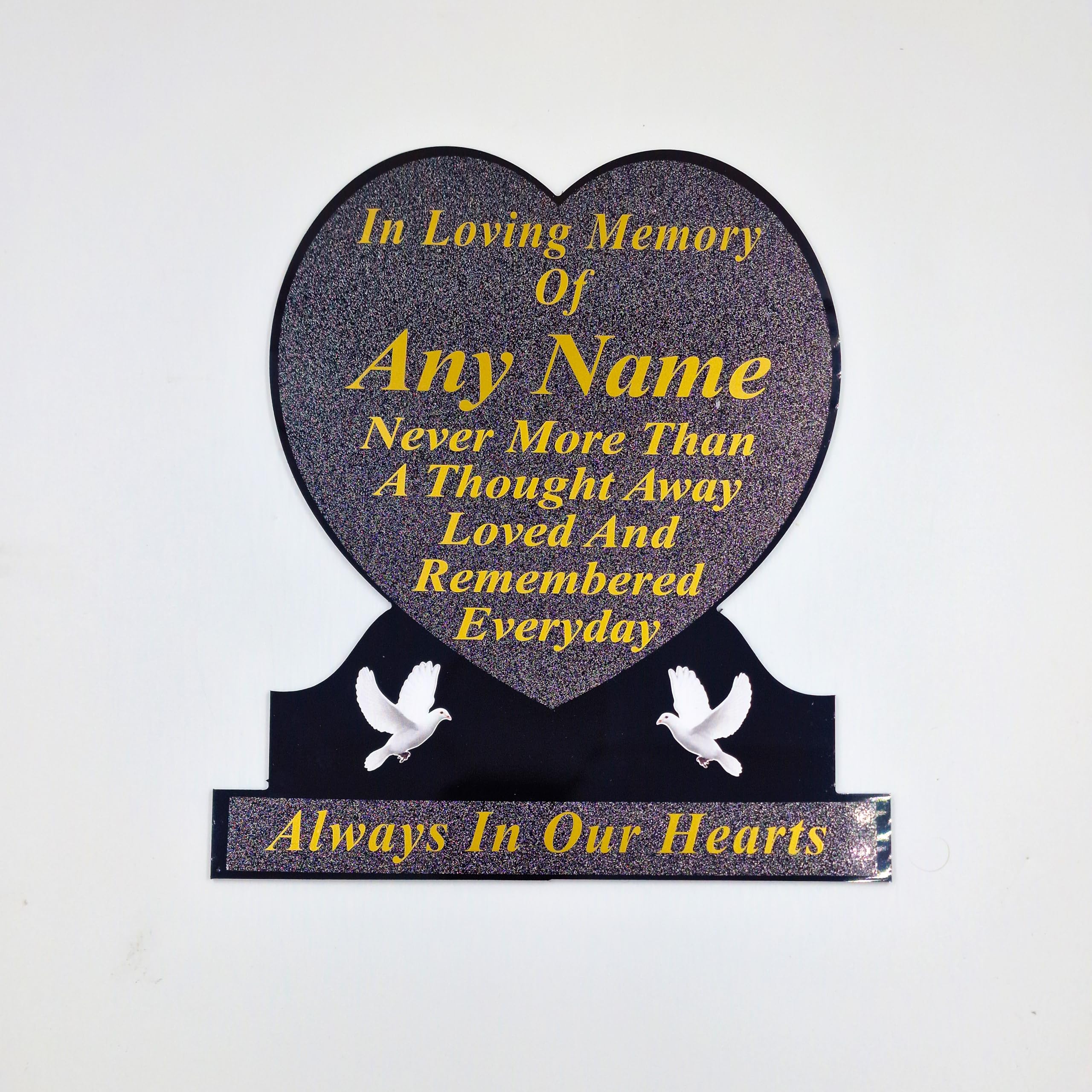 Personalised Memorial Heart Plaque with Ground Stake, 26x23cm (Gold - Always In Our Hearts)
