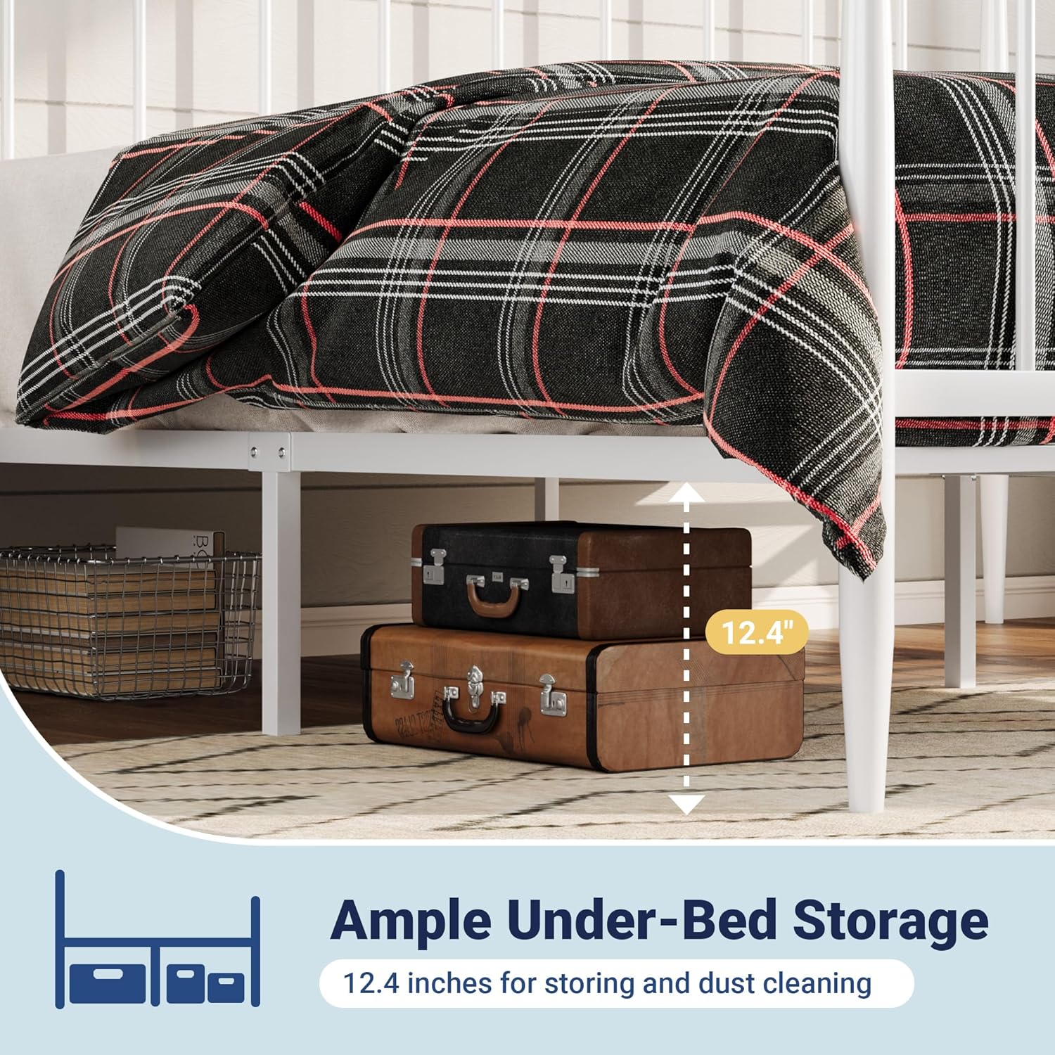 Allewie Queen Bed Frame, Metal Platform Bed Frame with Arched Headboard & Footboard, Mid-Century Modern Style, Under Bed Storage, No Box Spring Needed, Easy Assembly, White