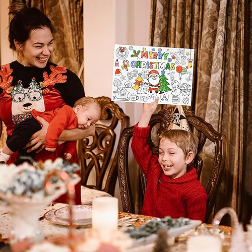 Miniatura 6 de Juego de 30 manteles individuales desechables de Navidad para niños, tapete de papel de Papá Noel, actividades de colorear, árbol de Navidad, hojas