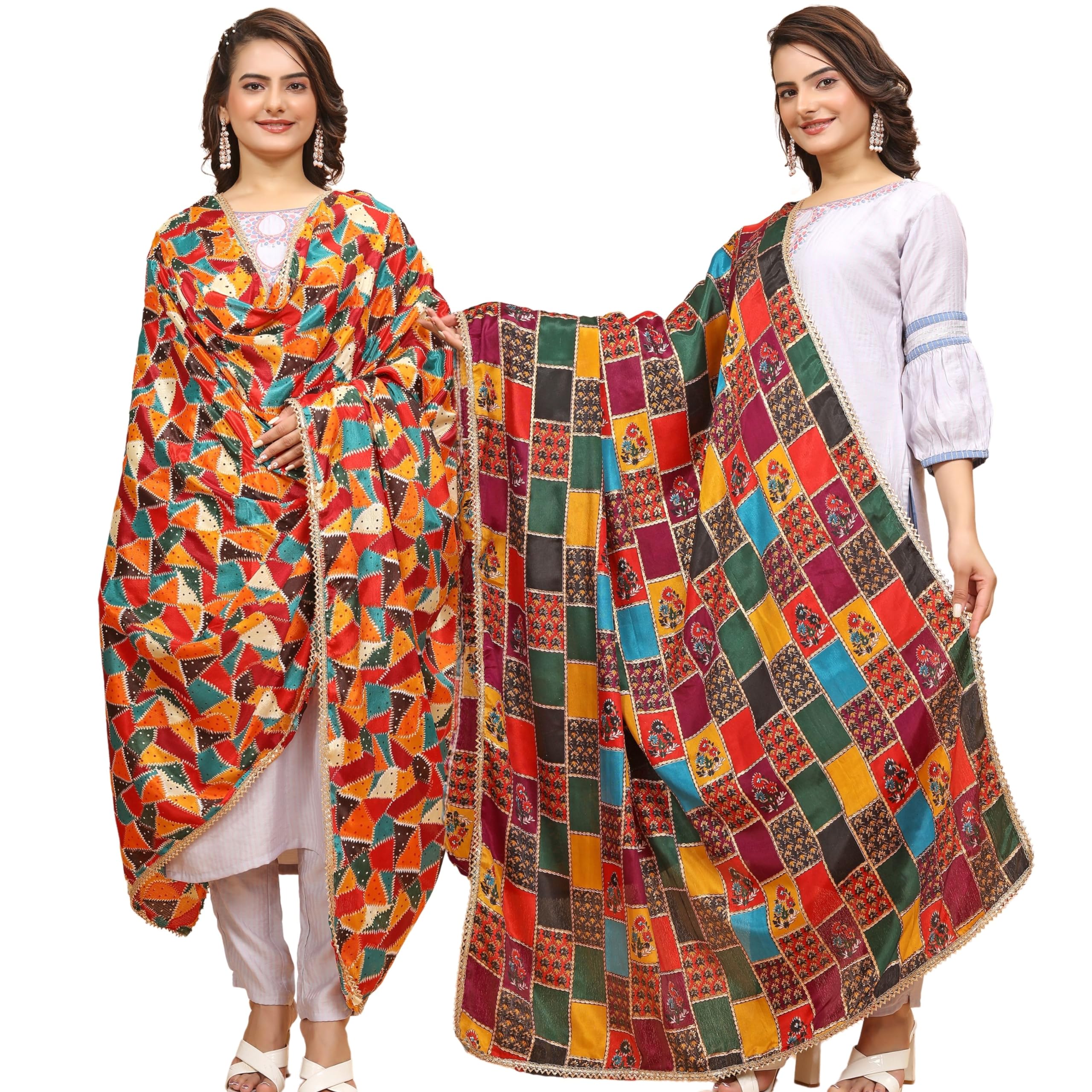 kemza Women's Silk Blend Printed Multicolor Dupatta Combo-picture-14