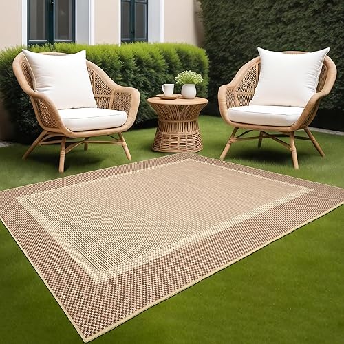 ILANGO Jute Area Rugs for Outdoor, Patio Woven Washable Rugs 5x7, Natural Farmhouse Rugs for High Traffic Areas, Non Slip Carpet with Rubber Backing for Patio Backyard Balcony Porch