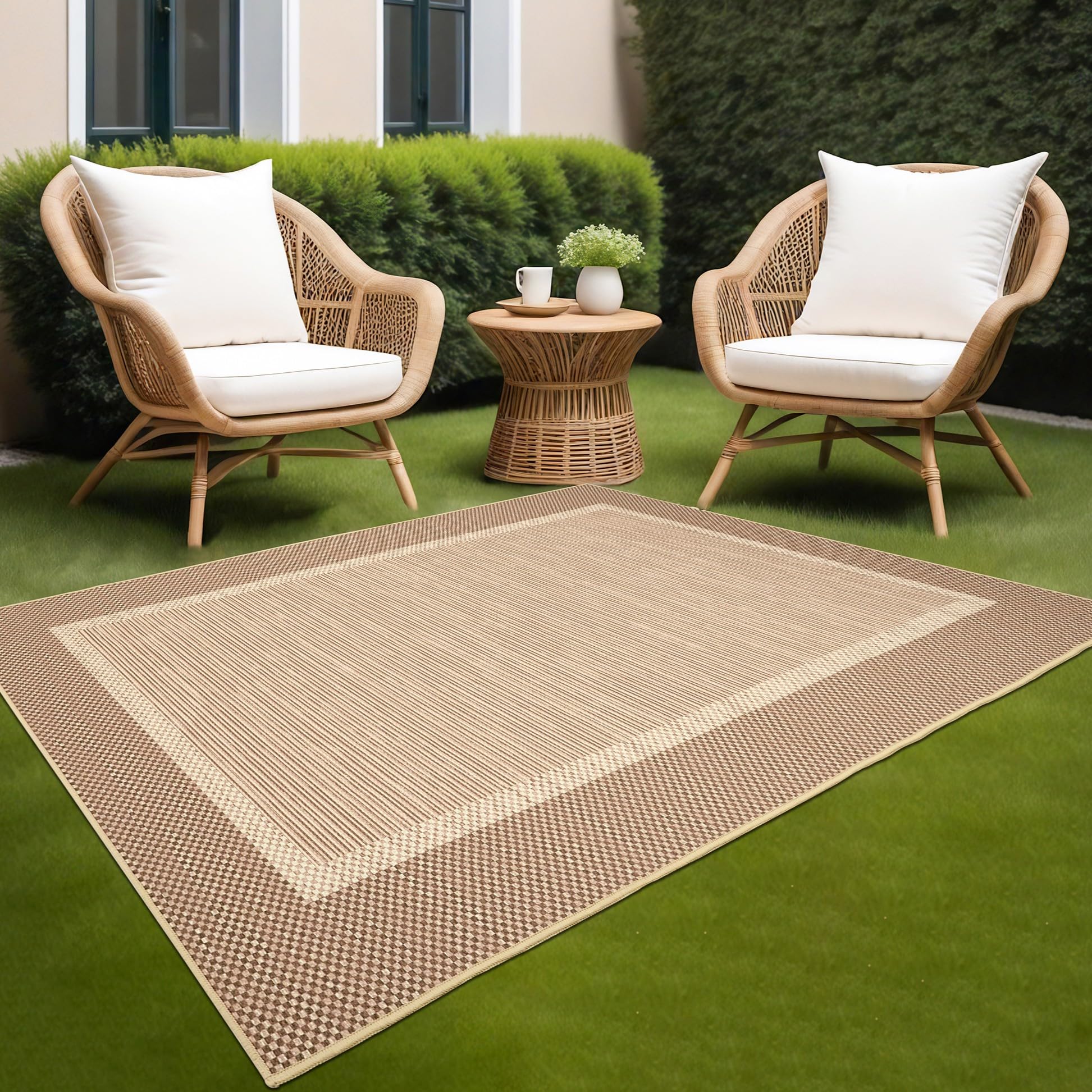 ILANGO Jute Area Rugs for Outdoor, Patio Woven Washable Rugs 5'x7', Natural Farmhouse Rugs for High Traffice Areas, Non Slip Carpet with Rubber