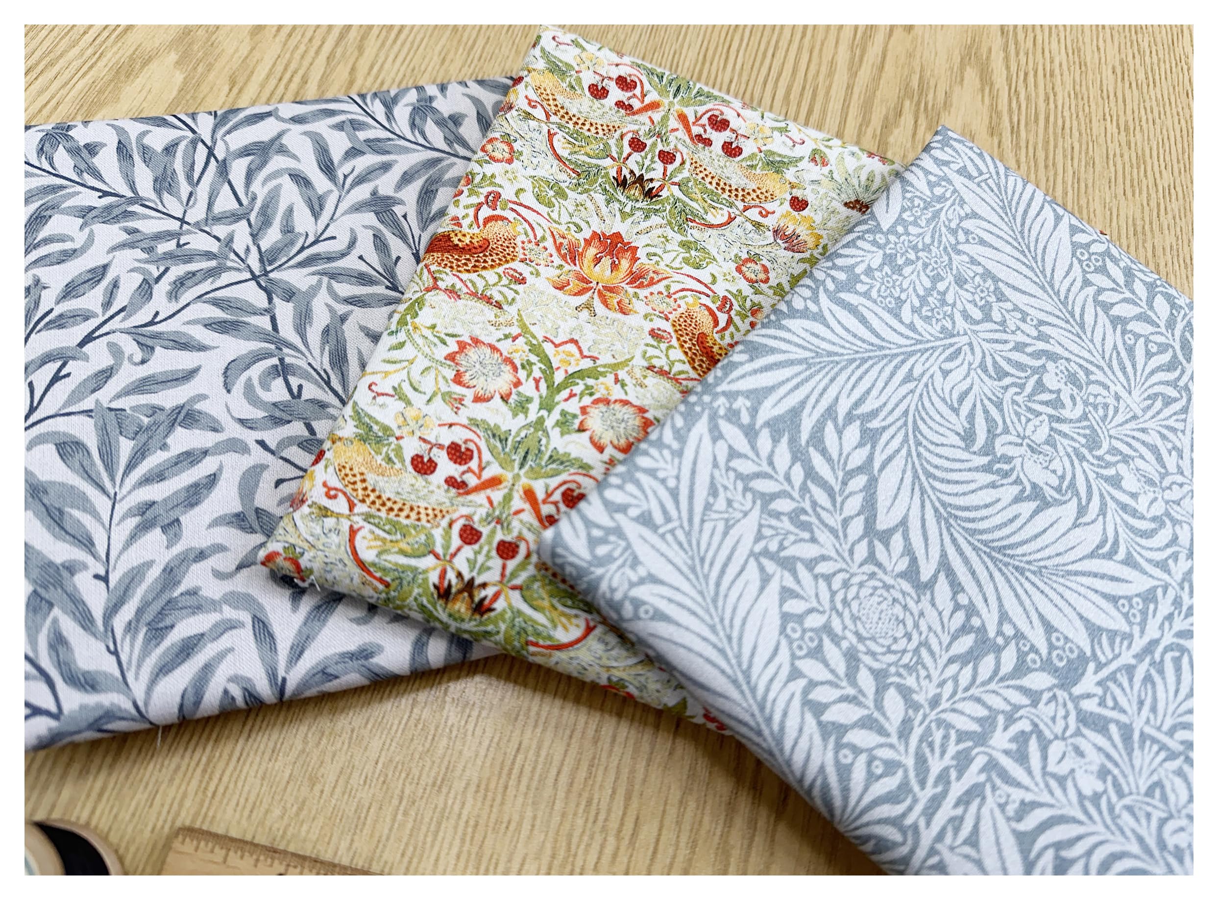 Glamour Secrets Silver Fat Quarter Fabric Bundle - William Morris Grey - Bird Floral Print Craft Fabric Material