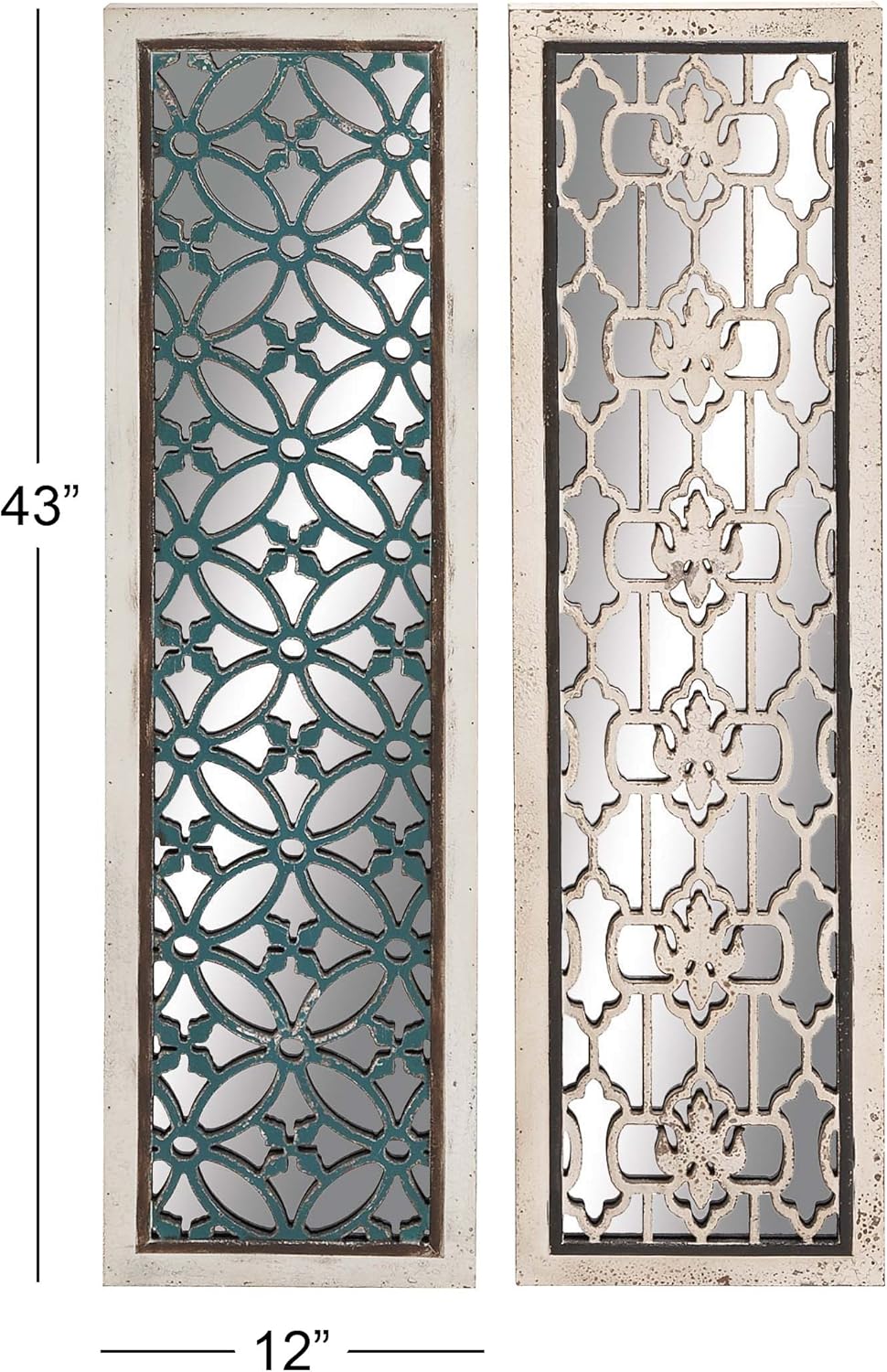 White and Blue Geometric Carved MDF Full Length Mirror Set