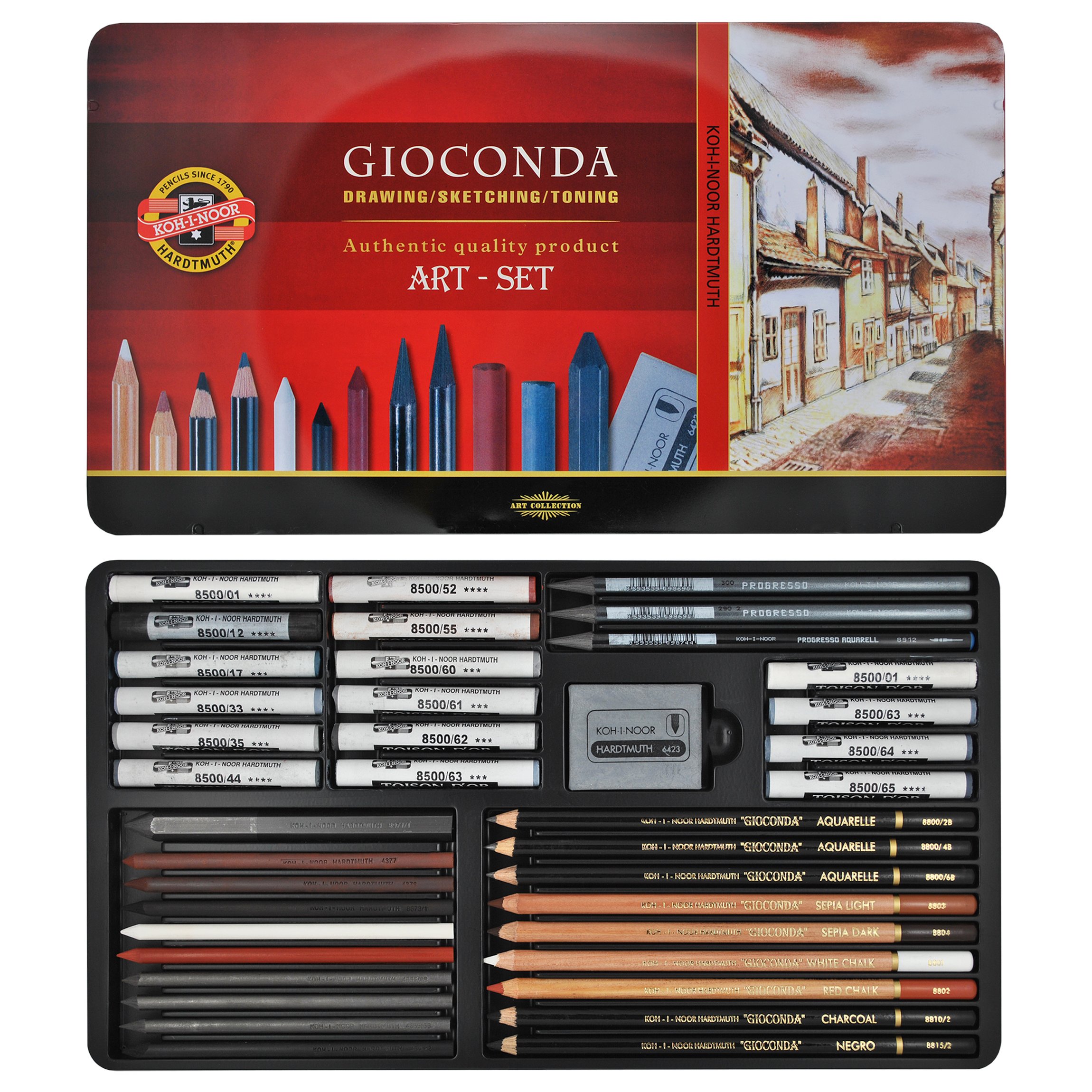 KOH-I-NOOR 8891 GIOCONDA - Künstlerset Zeichenset Art Set 38-teilig in Metallbox Geschenkset