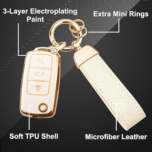 Miniatura 4 de OLLEN Funda para llavero de TPU suave con llavero, apto para VolksWagen VW Jetta Golf Polo MK6 Passat Tiguan Beetle Polo MK7 Passat Cross Gran