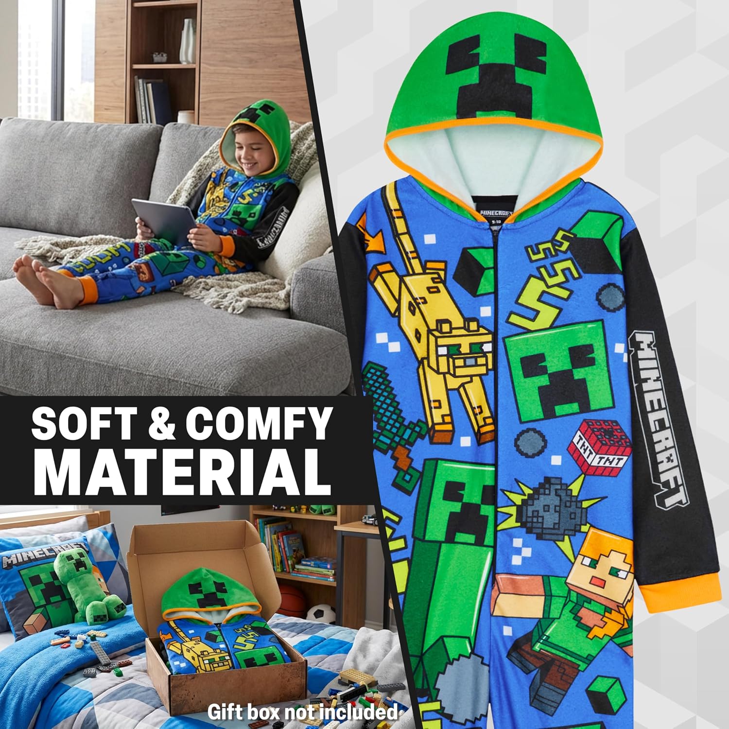Get Trend One Piece Pajamas for Boys, Teens, Long Sleeved Fleece Jumpsuit, Zip Up Sleepwear, Loungewear PJs, Gifts for Boys