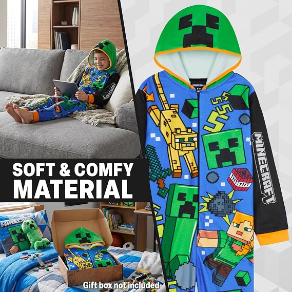 Get Trend Onesies for Boys & Teens 7-16 Years, Long Sleeved Fleece Loungewear PJs, Jumpsuit Pyjamas, Gamer Gifts for Boys