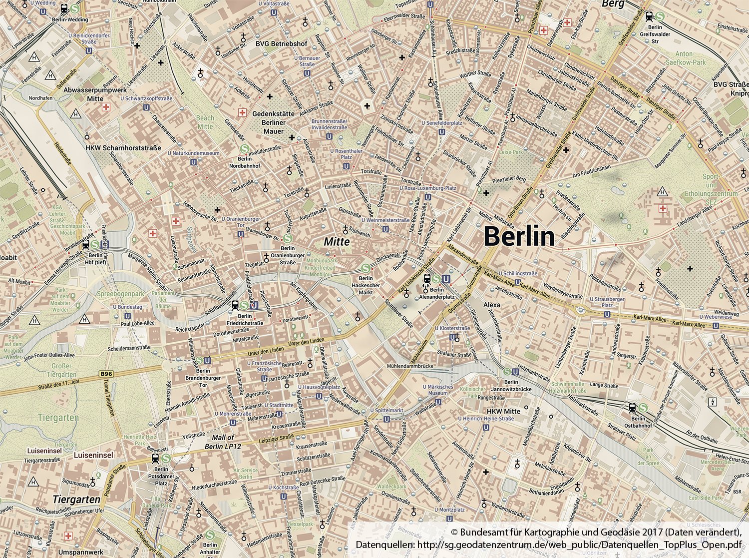 Berlin Stadtplan, 150 x 100 cm, gedruckt auf Leinwand und fertig aufgespannt auf einen Keilrahmen