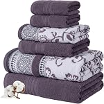 Modern Threads 6 Ensemble de pièces, 2 Serviettes de bain, 2 Serviettes à main, 2 Linge de toilette Fils teints Jacquard/Solid Serviette Set Ophelia Bleu