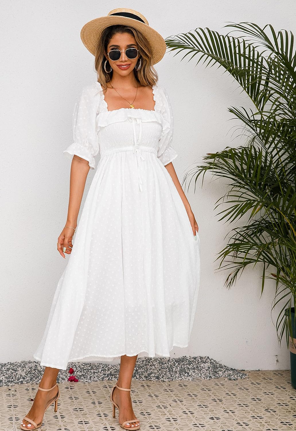 R.Vivimos Women Summer Half Sleeve Cotton Ruffled Vintage Elegant Backless A Line Flowy Long Dresses - Image 3