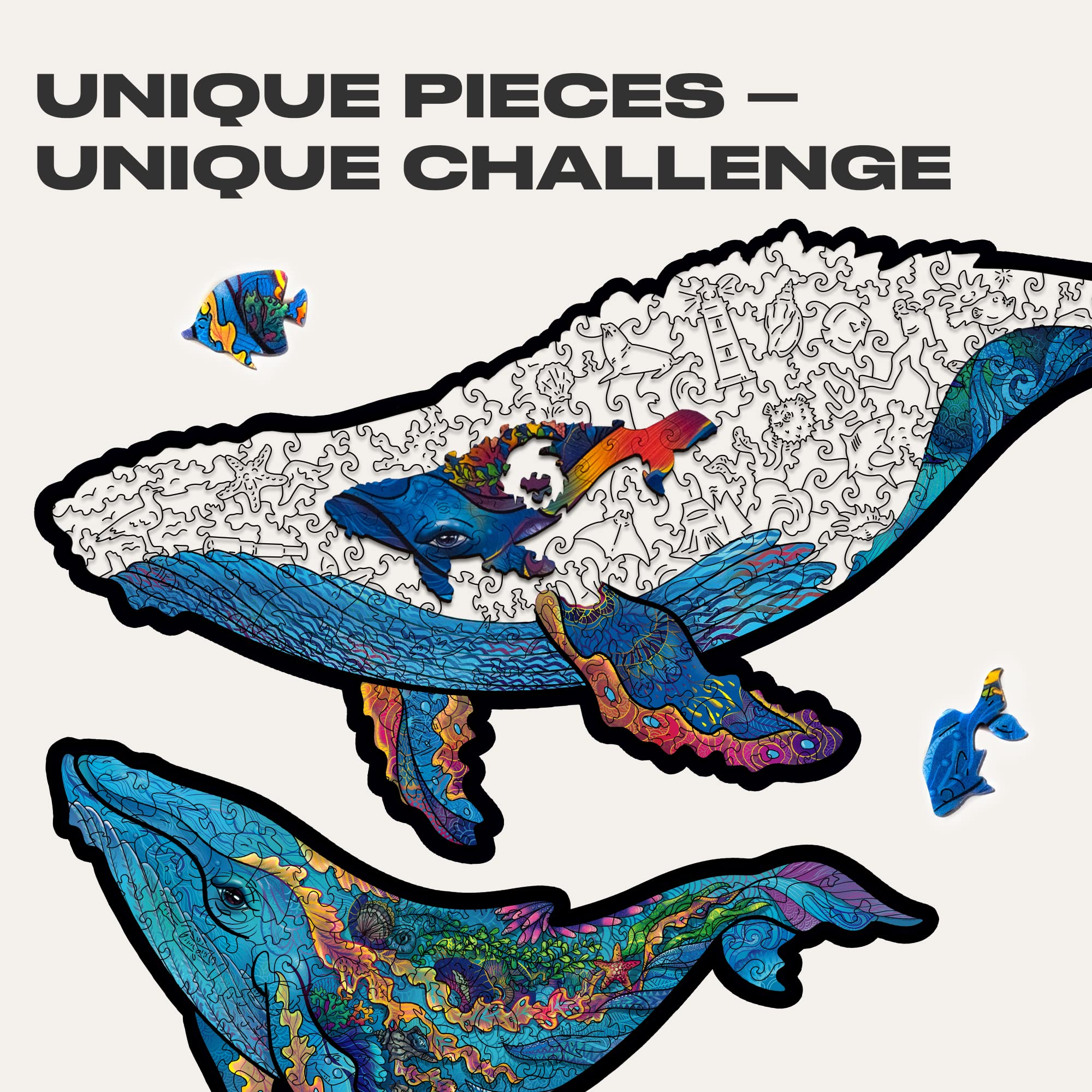 UNIDRAGON Original Wooden Puzzle – Milky Whales, 268 Pieces, Large Size 3 x 27 cm, Beautiful Gift Packaging, Unique Shape Best Gift for Adults