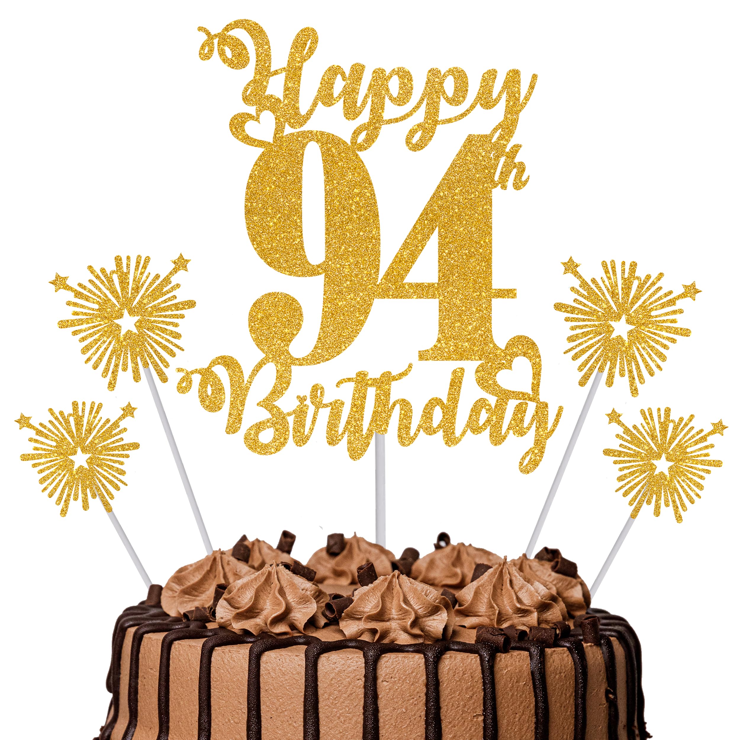 Gold Glitter 96th Birthday Cake Topper Set – 5 Piece Premium Glitter Birthday Decoration & Party Supplies for Men, Women & Kids – 96th Birthday — view 17
