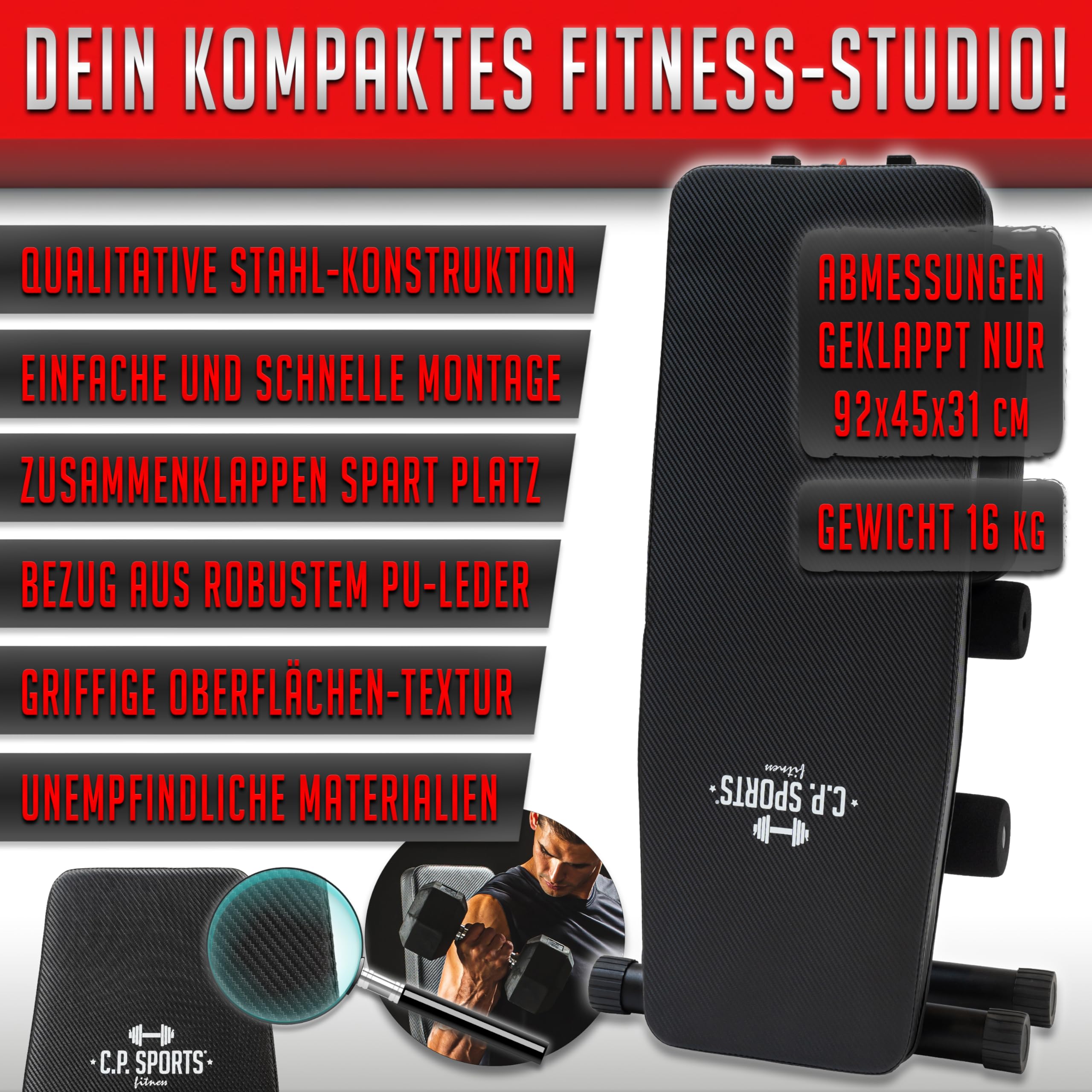C.P.Sports Hantelbank Bis 200kg - Klappbare Multifunktionsbank Für Home Gym