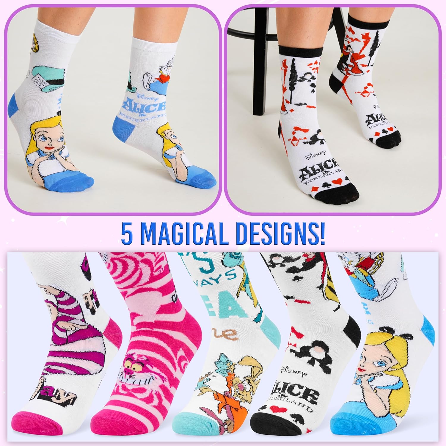 Disney Socks Valentines Day Gifts for Women, Wife, Girlfriend, 5 or 6 Pack, US Size 4‑9, Soft and Breathable Novelty Socks - Image 4