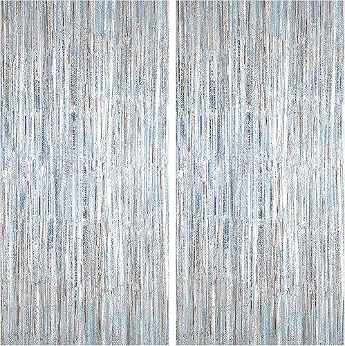 Paquete de 2 cortinas de flecos de aluminio, fondo de serpentinas de 3.28 x 6.5 pies, cortinas de oropel con flecos para Navidad, Halloween, fiesta,