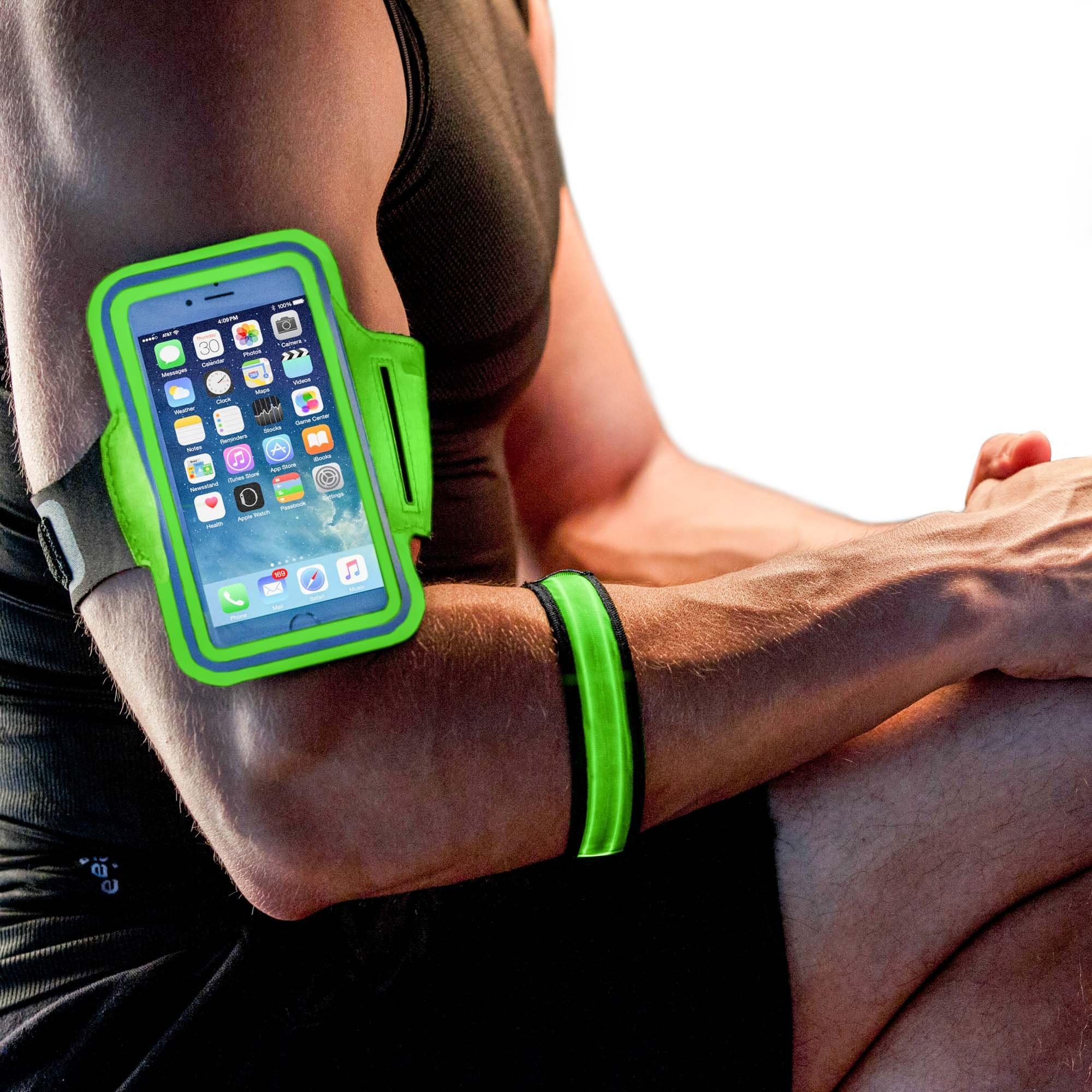 Accelerate Armband (Green) + BONUS: Accelerate LED Safety Bracelet - Enjoy Extreme Exercise, Sports, Outdoor Adventures - Full Carryall for Smartphones, Cards, Keys and More, Fits iPhone 6