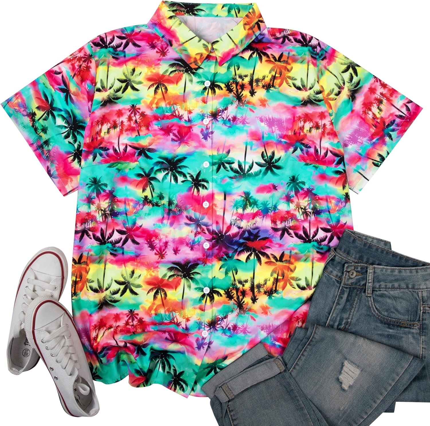 Hawaiian Shirts for Women Plus Size: Cool Summer Luau Shirt Hawaii Tropical V Neck Button up Tops - Image 6