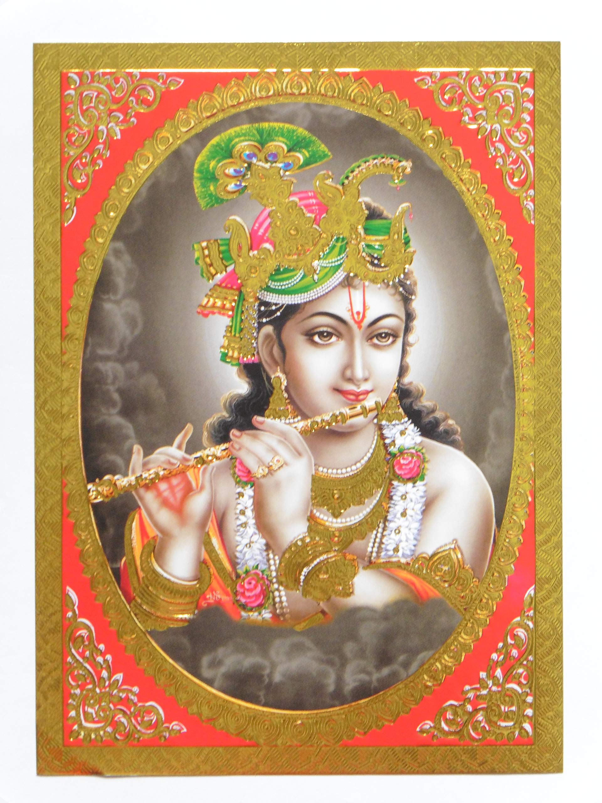 Jb Pictures Gold Foil Embossed Hindu God Lord Krishna Shrine Picture