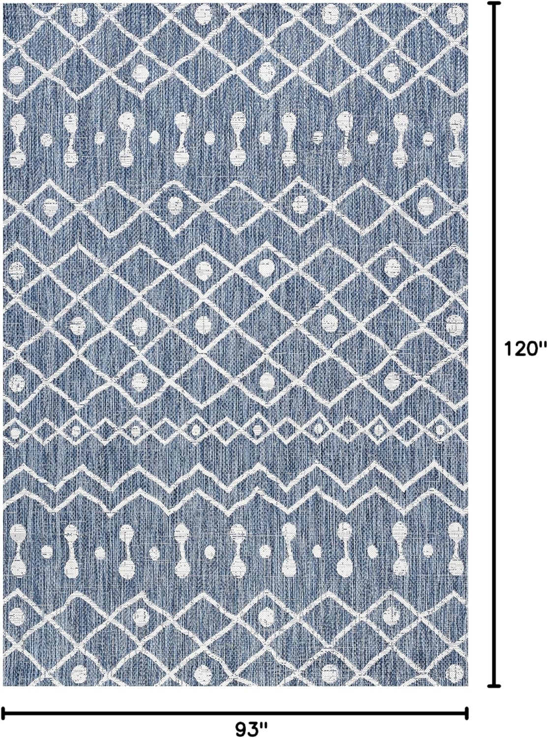Eyely BMS131C-8 Santa Monica Nokat Tribal Bohemian Indoor/Outdoor Area Rug Minimalistic;Transitional;Rustic, Bedroom, Kitchen, Backyard, Patio, Easy-Cleaning, Non-Shedding, 8 X 10, Blue/Ivory