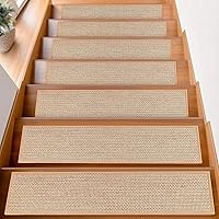 FlowaFoli Non-Slip Stair Treads for Wooden Steps Indoor 8x30" (15 Pack) Machine Washable Beige Carpet for Kids, Elders & Pets