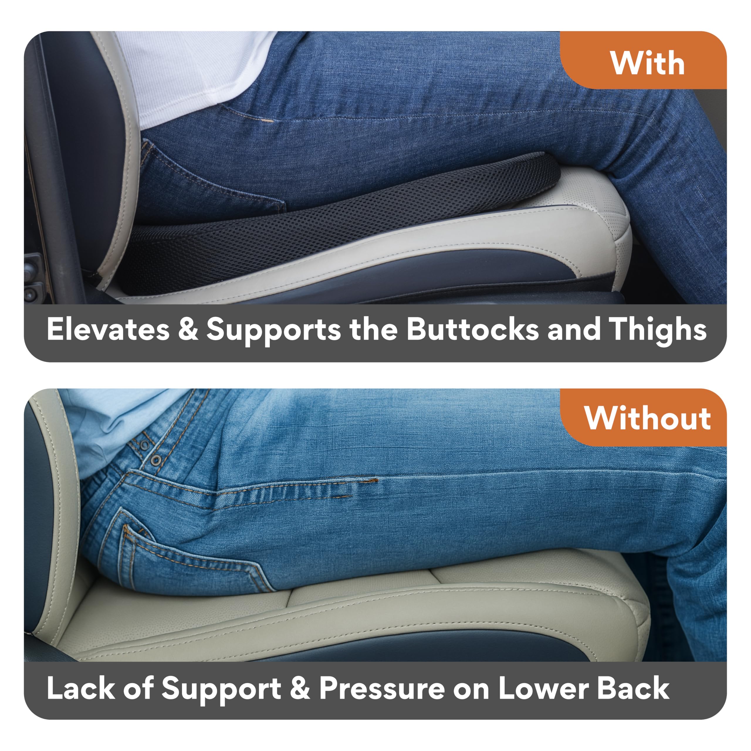 FOVERA Car Seat Cushions | 2 Years Warranty | for Long Drive & Daily Commute | Gel Memory Foam Wedge Cushion with Coccyx Cutout for Lower Back, Hip, Tailbone & Sciatica Pain Relief (Black, Pack of 1) 4