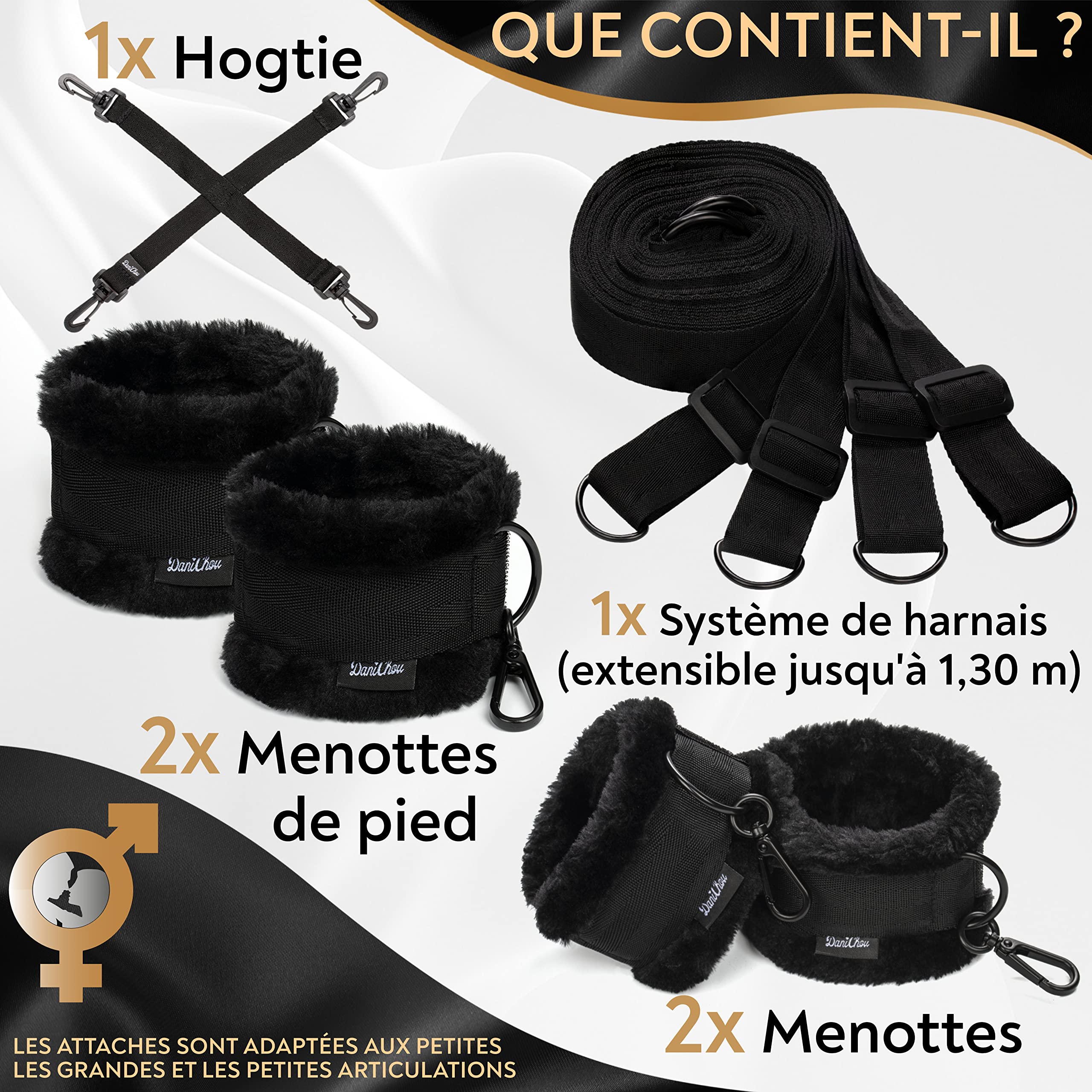 Premium Menottes sex adulte lit, peluche extra & mousquetons exclusifs, attache lit sex adulte & BDSMS Set, fouet sex adulte, jeux couple, kit BDSM, jeu couple, BDSMS set couple