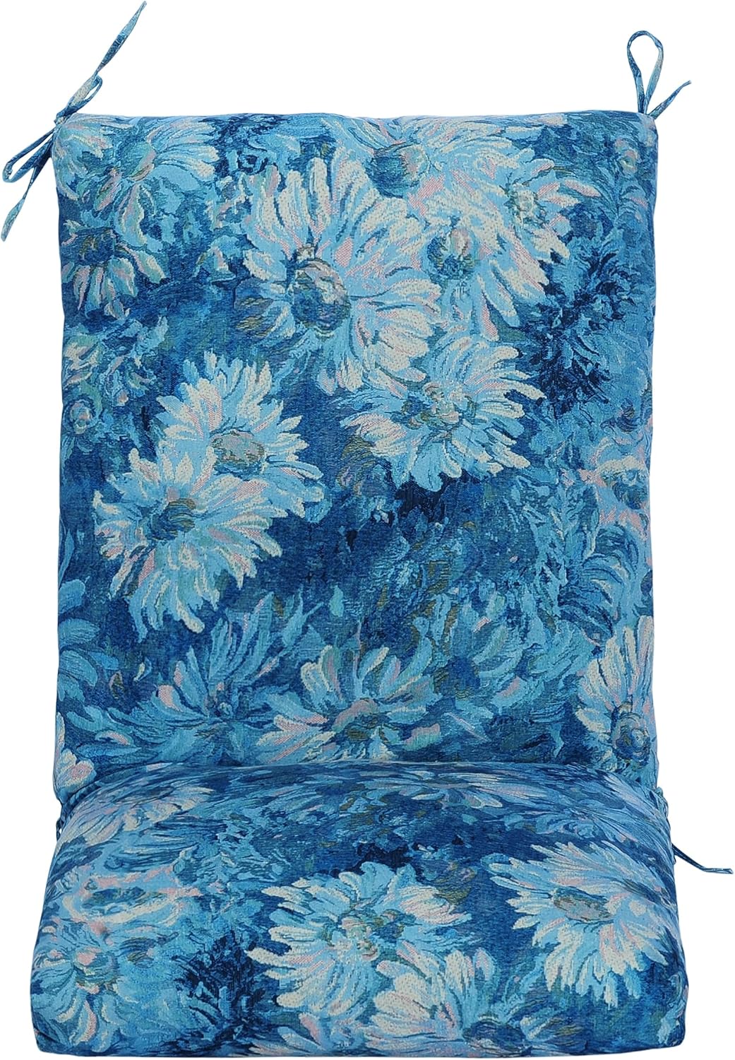 Set of 2 Outdoor Dining Chair Cushions, Patio Seating Cushions, 38x18x4.5 inch, for Garden Patio Furniture (Blue Monet Garden)
