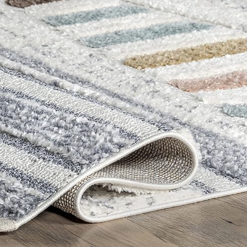 Miniatura 6 de nuLOOM Iria Colorful Pyramid - Alfombra infantil de 4 x 6 pies, color beige