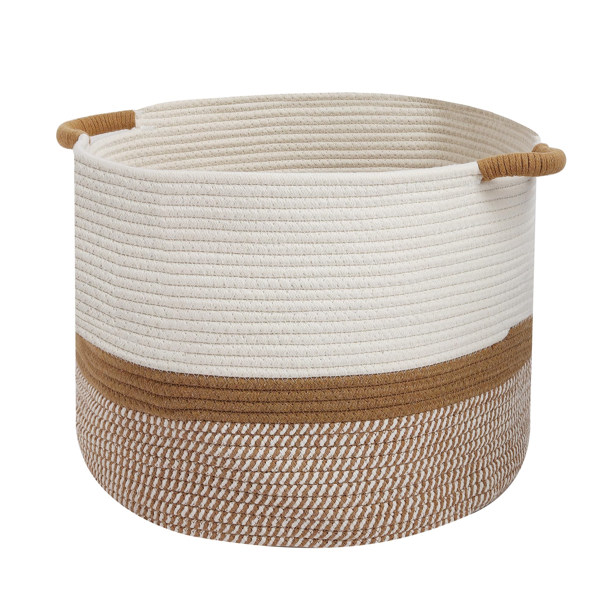 Bianco Cesto Portabiancheria Sporca in Corda di Cotone 40×40×30 cm,Cestino Portaoggetti Intrecciato con Manici,Organizer per Vestiti,Coperte,Giochi Bambini