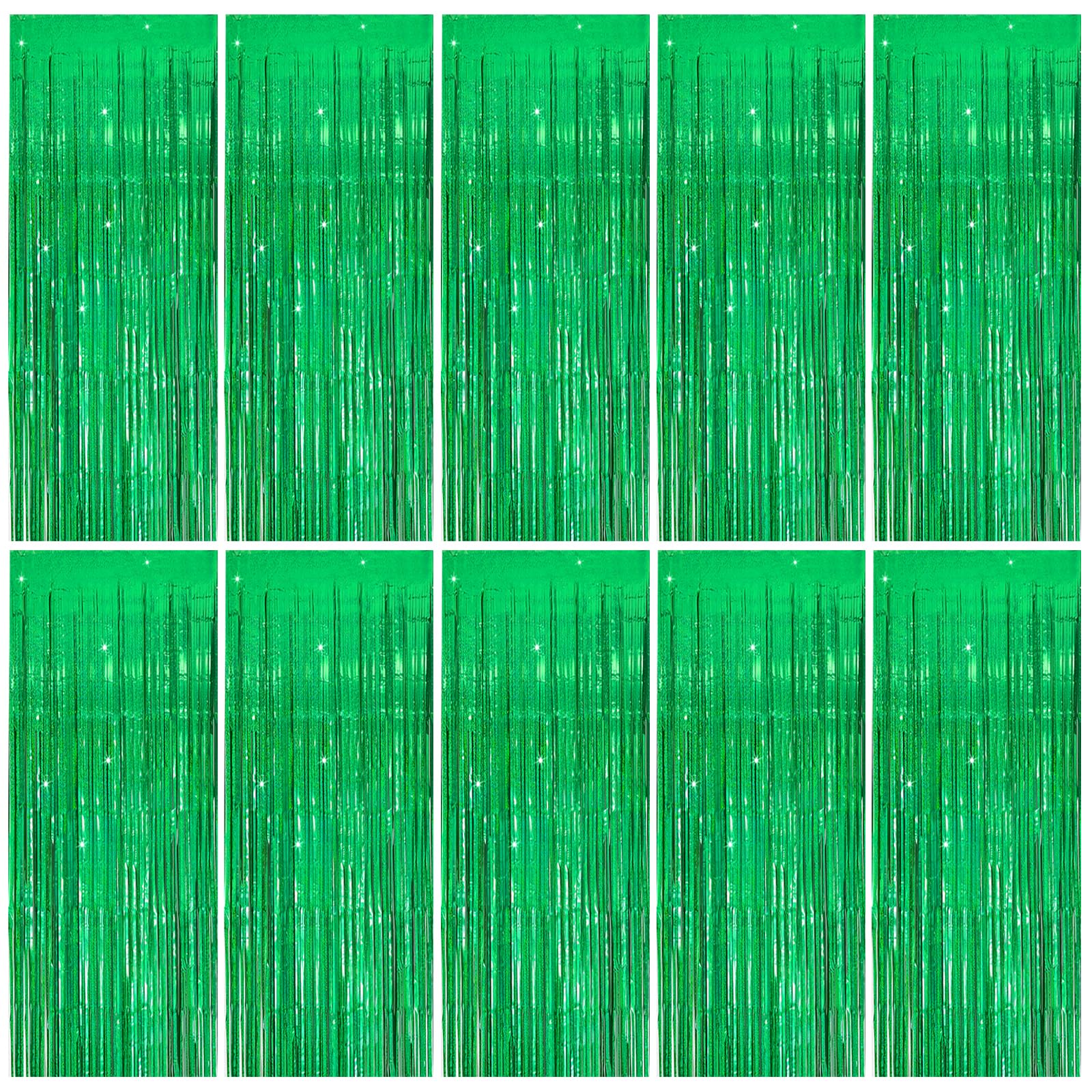 Tinsel Curtain Green Birthday Party Decorations - 10 Packs Glitter Foil Fringe Curtain Decor Streamers for Birthday, Christmas, Wedding, Halloween,