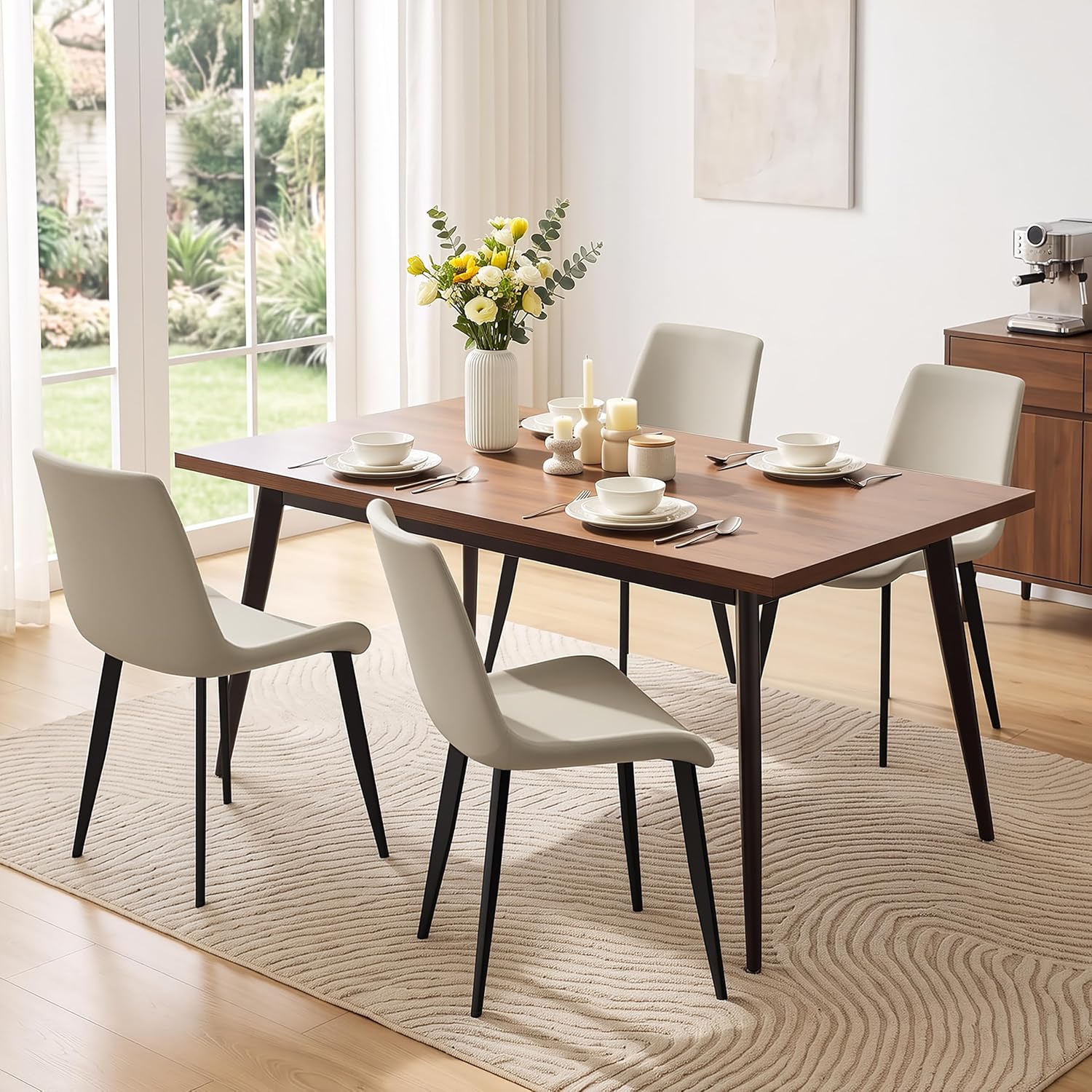 Modern Dining Chairs Set of 4, PU Leather Dining Room Chairs, Upholstered Kitchen Chairs with Ergonomic Backrest & Sturdy Metal Legs, Perfect for Dining Room, Living Room, Light Grey