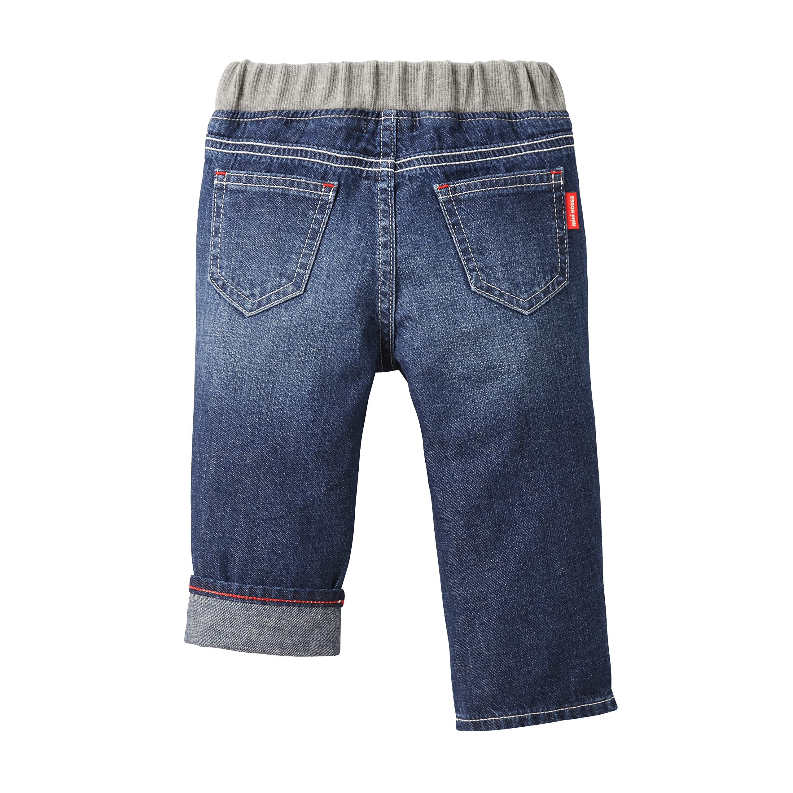 Miki House 10-3205-490 Pants, Long Pants, Denim, Hickory, Logo, Simple, Boys, Girls, Baby, Kids, Children's Clothing, indigo blue, 110