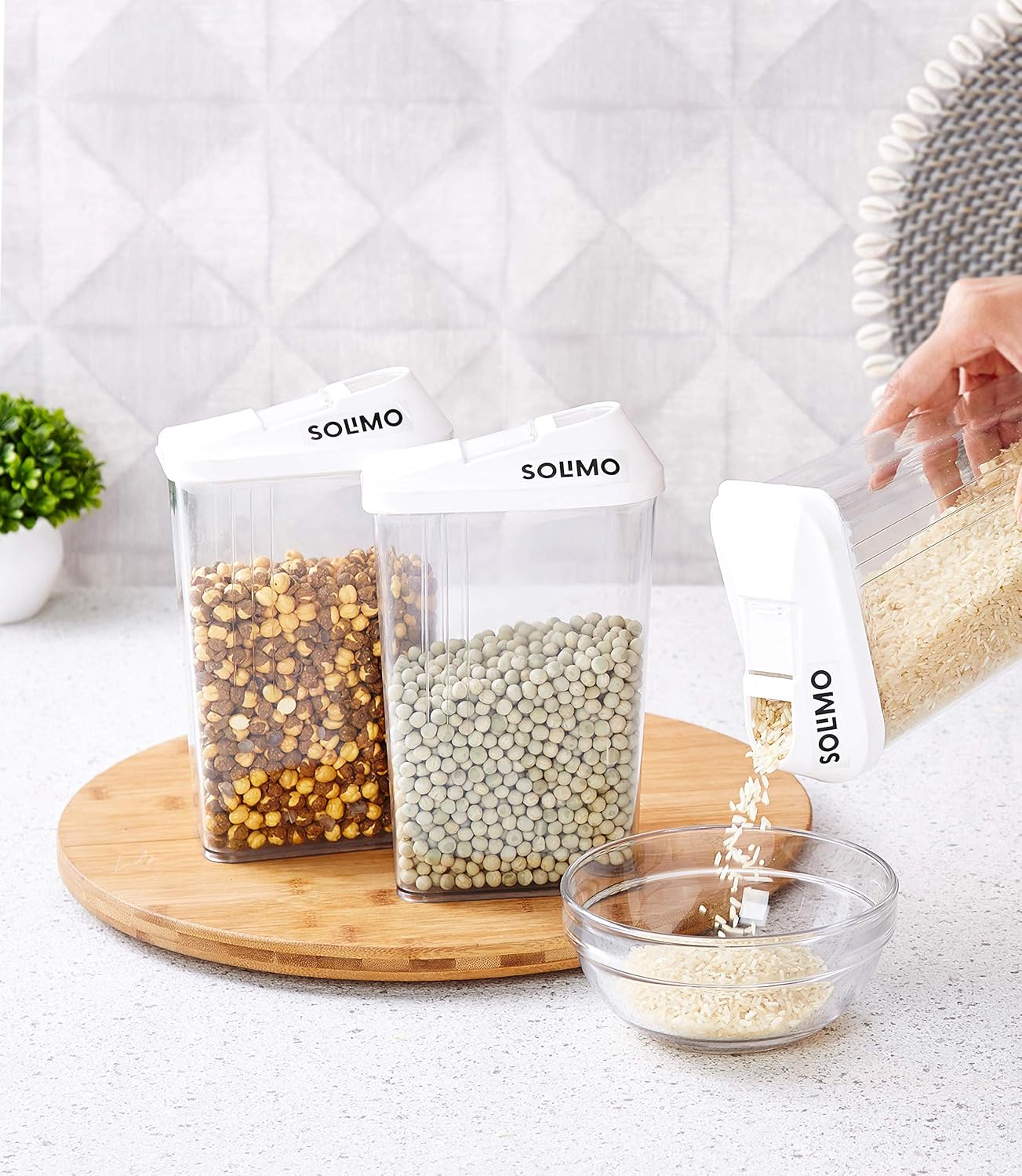 Amazon Brand – Solimo Plastic Storage Container Set With Sliding Mouth (Set Of 3, 1100 Ml),Silver