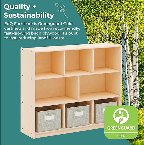 Miniatura 6 de Guidecraft EdQ - Estante de almacenamiento natural con 3 compartimentos de tela estantería de madera y organizador de juguetes para niños, unidad de