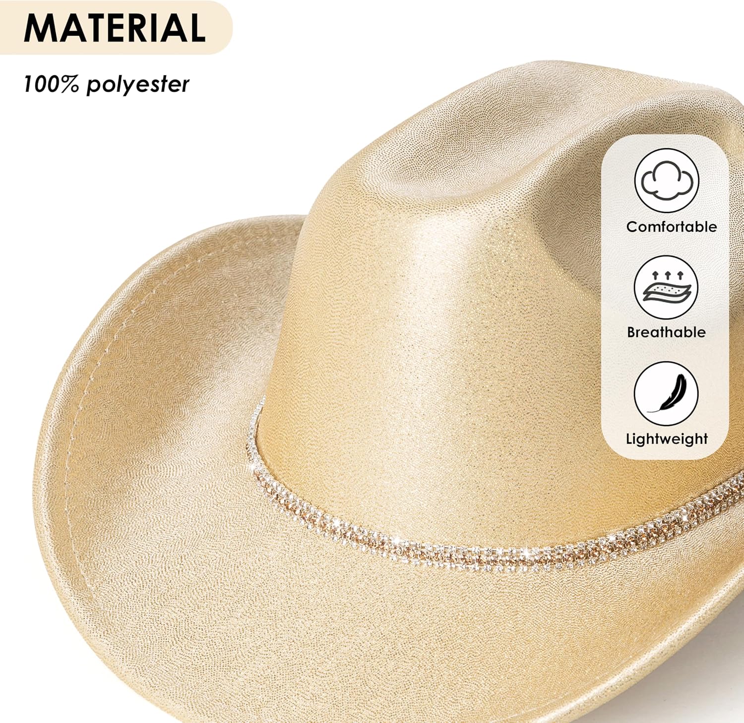 Lisianthus Sparkly Rhinestone Cowboy Hat for Women - Glitter Western Cowgirl Hats with Shiny Band for Party
