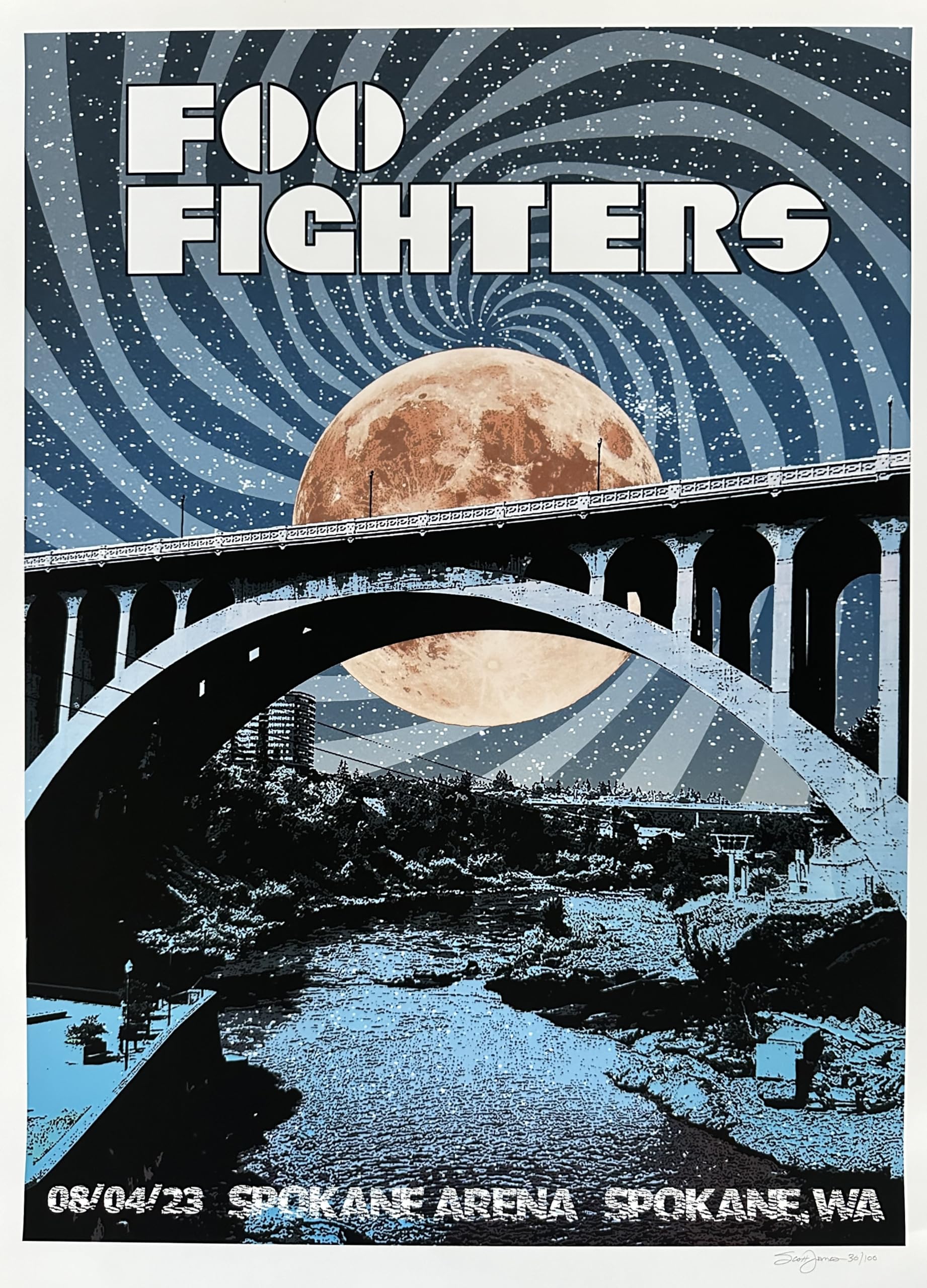 Affiche Foo Fighters Spokane Arena Scott James signée numérotée - Poster rock 45x60