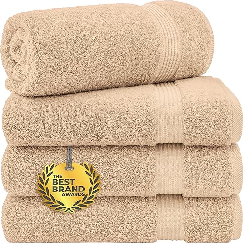 United Home Textile - Lujoso juego de 4 toallas de baño 100% algodón turco auténtico, absorbente y suave, calidad de hotel y spa, juego decorativo,