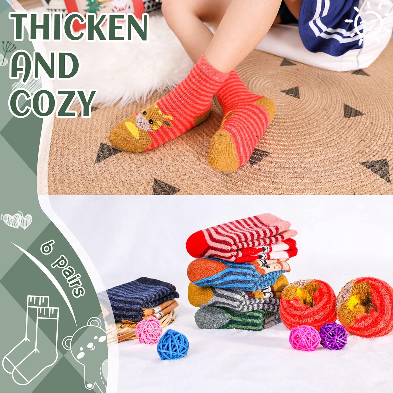 DoSmart Children's Winter Warm Wool Solid Color Socks Kids Boy Girls Hiking Thermal Boot Crew Socks 6 Pairs - Image 6