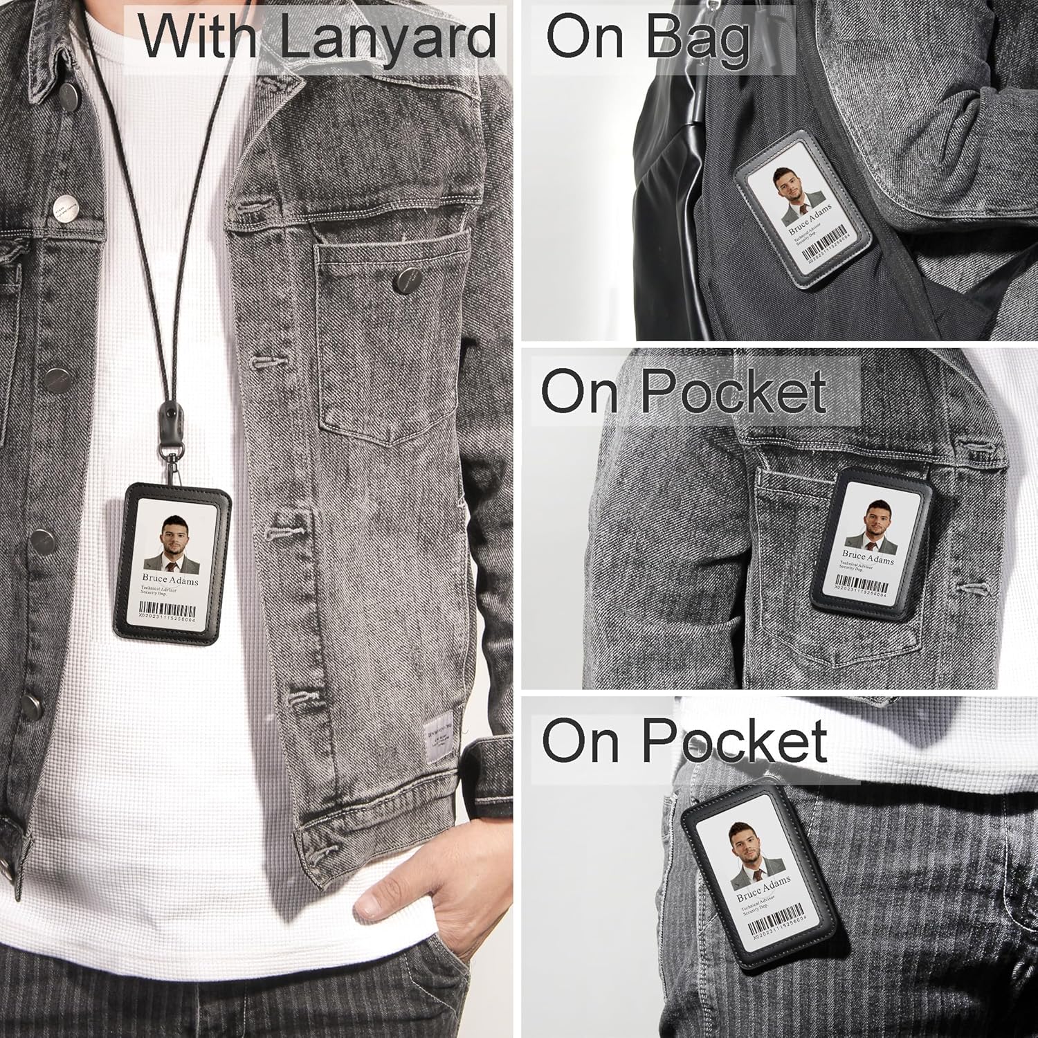 1 Pc LeeFirst Leather ID Badge Holder with Lanyard, Durable ID Card Holder with Detachable Mental Clip for Men Women, Clear Window, 3 Card Slots, Leather Lanyard Perfect for Work, School, Black - Image 7