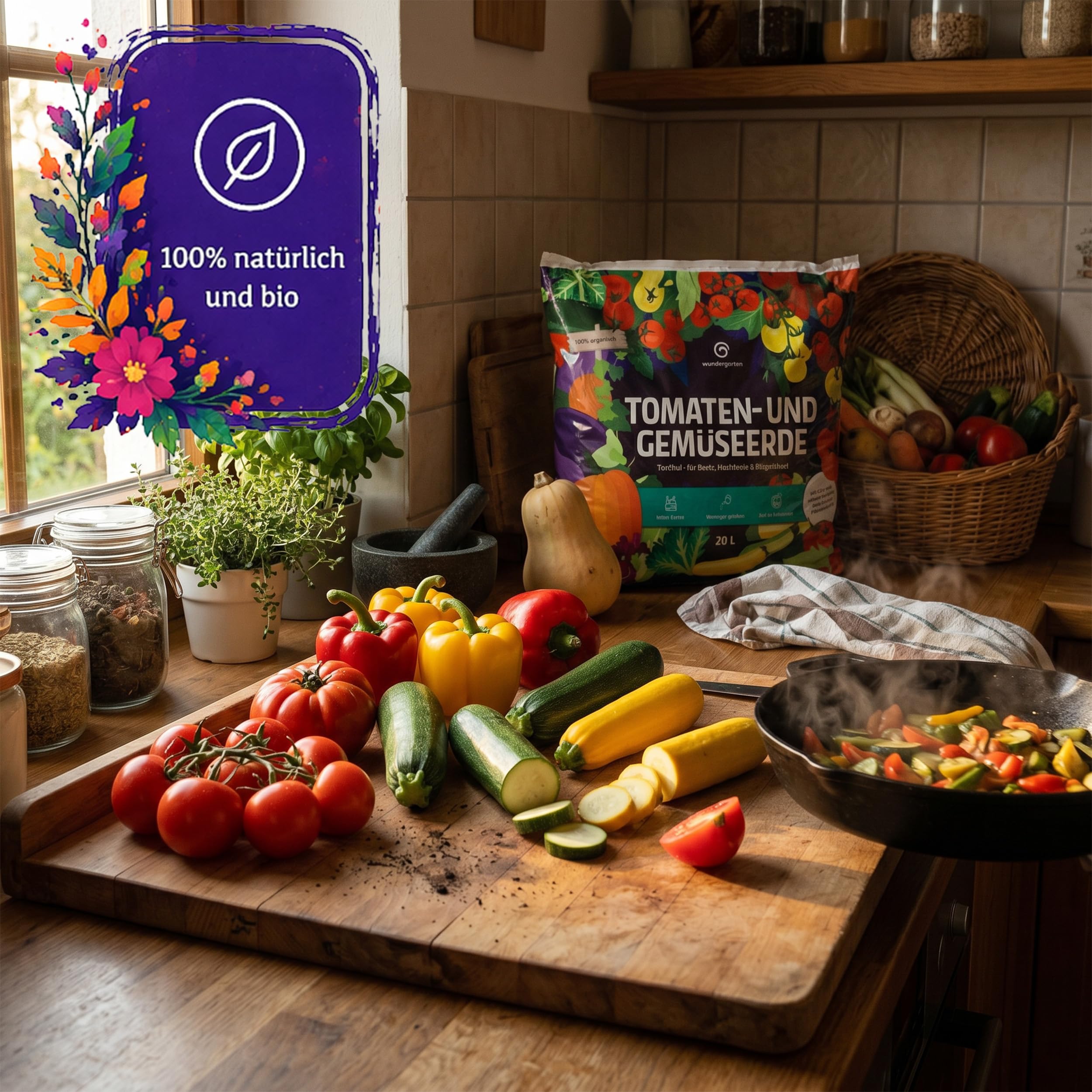 6X 20L Bio Tomaten- & Gemüseerde torffrei – Mit Pflanzenkohle – Wundergarten – Erde für Tomaten, Gemüse & Hochbeet – Weniger Gießen & Düngen